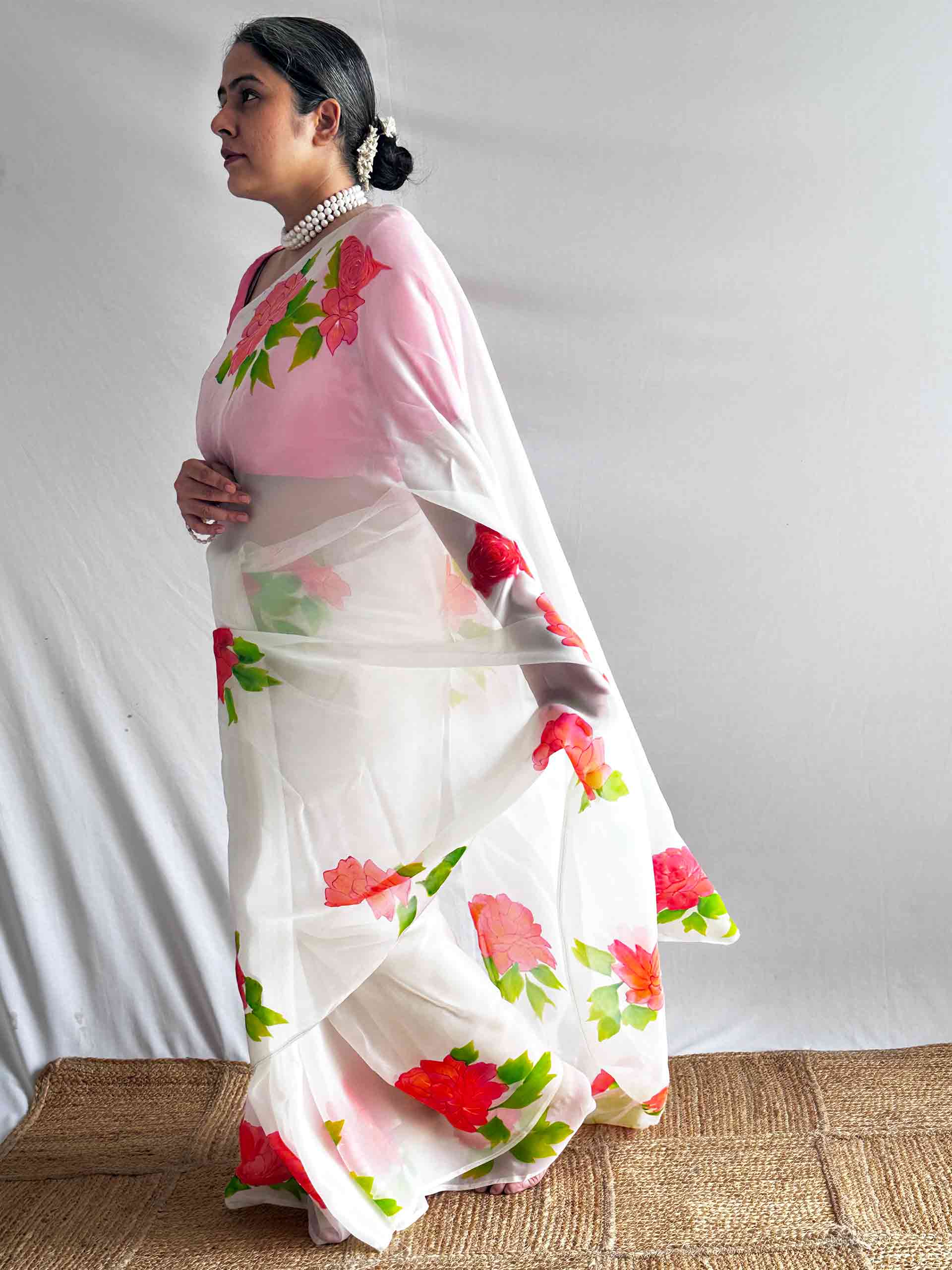 Vasantika - Hand print Organza saree