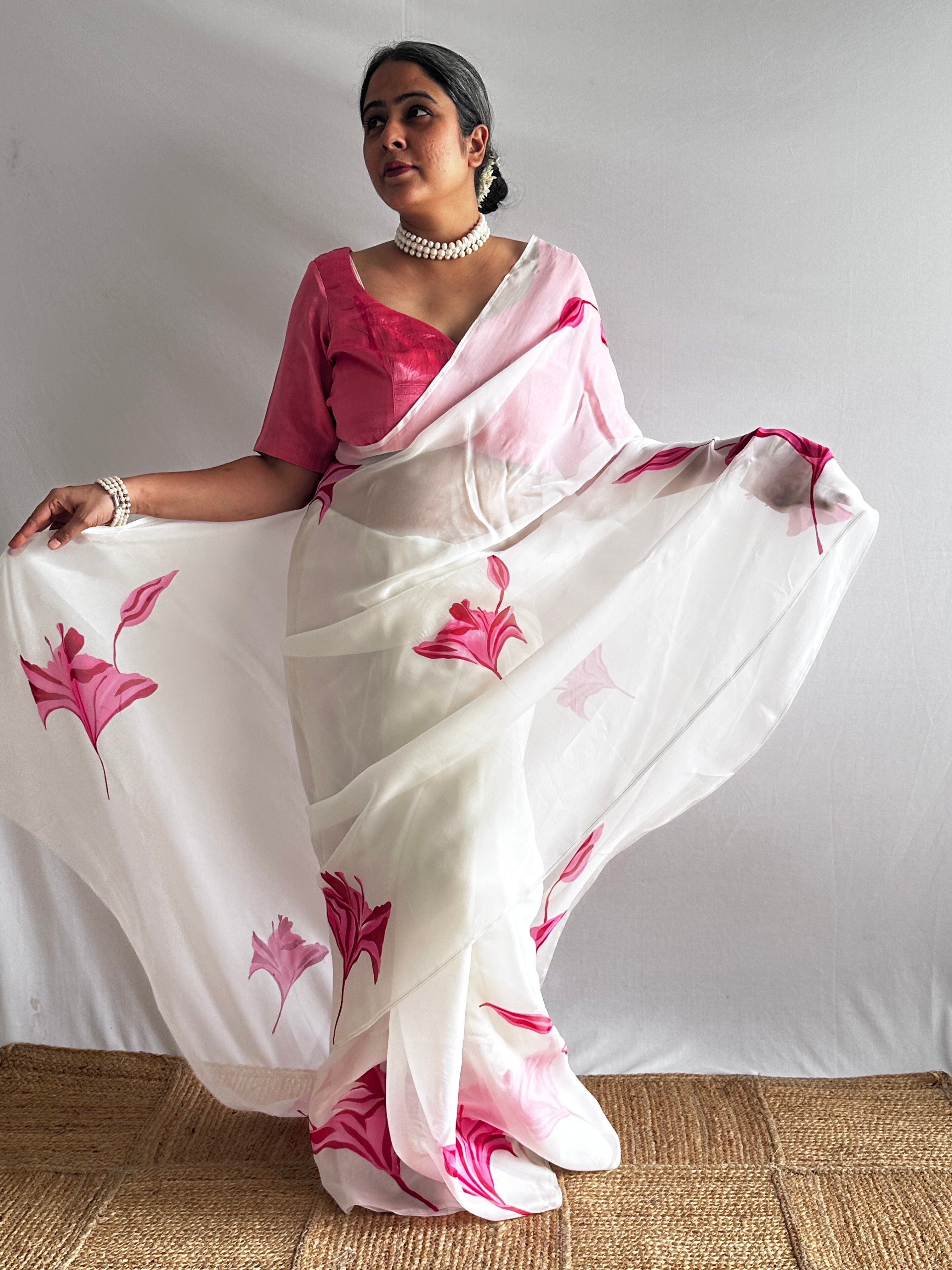 Gulnaar - Hand print Organza Silk saree
