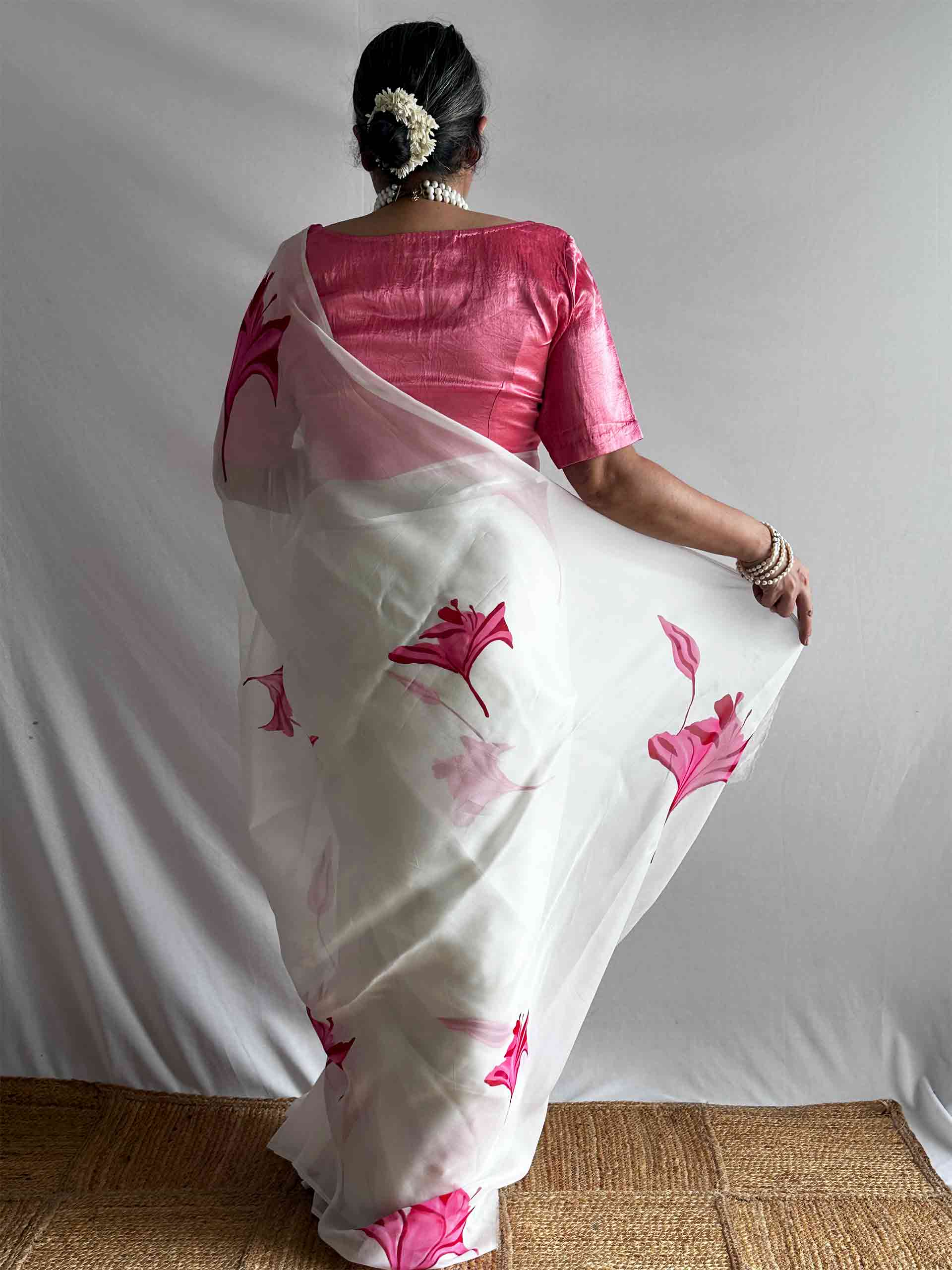 Gulnaar - Hand print Organza saree