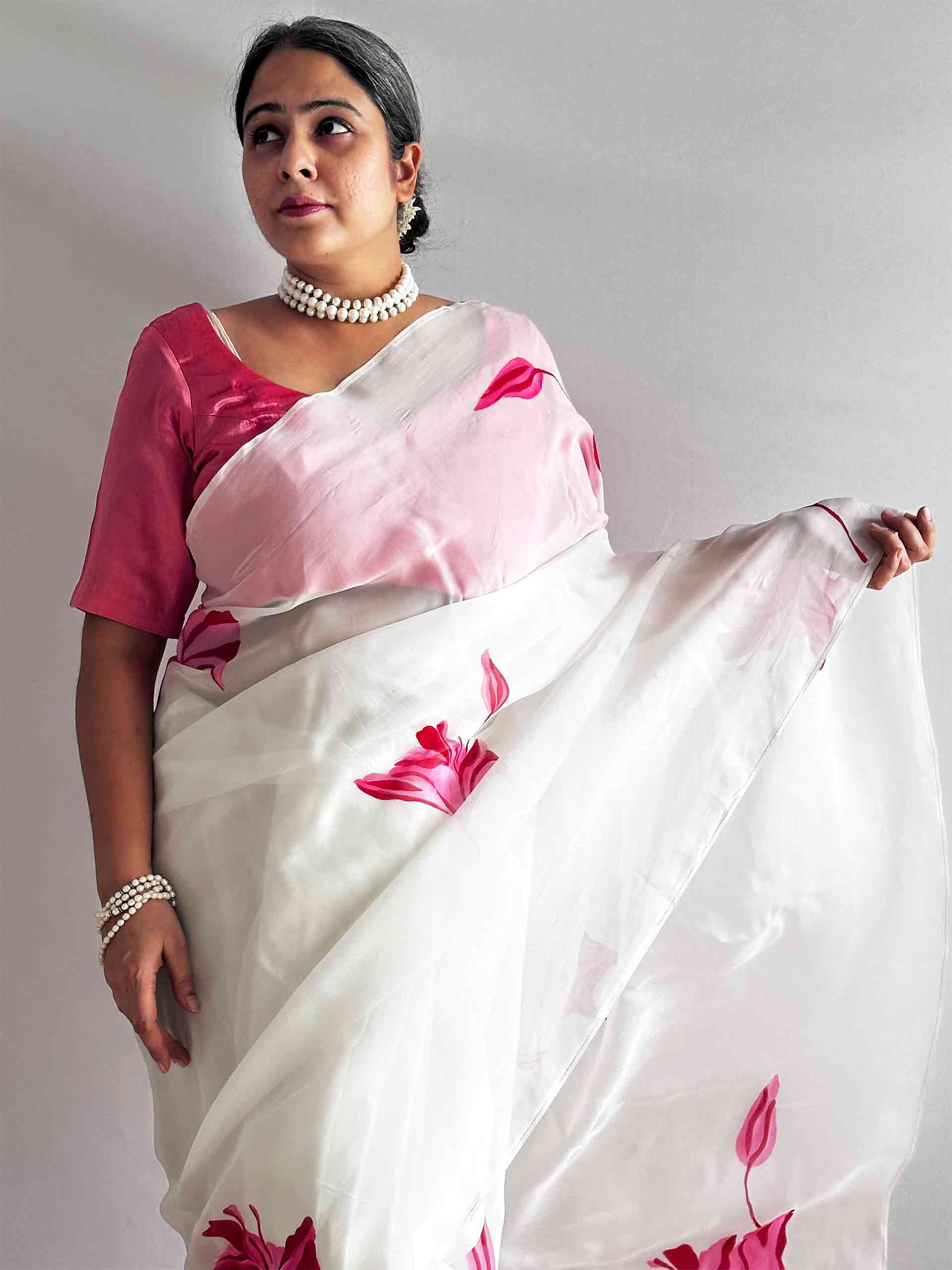 Gulnaar - Hand print Organza saree