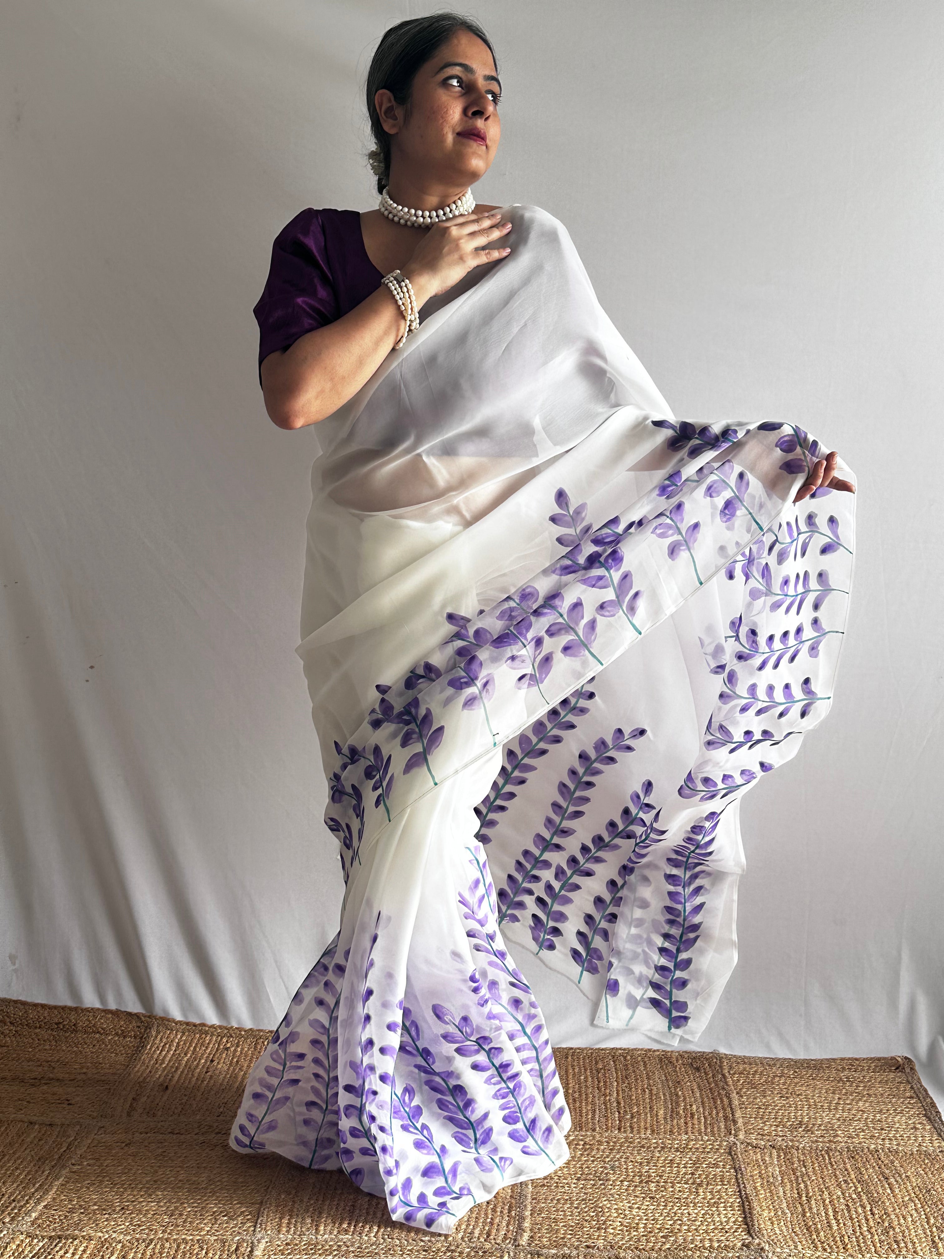 Madhumalti - Hand print Organza Silk saree