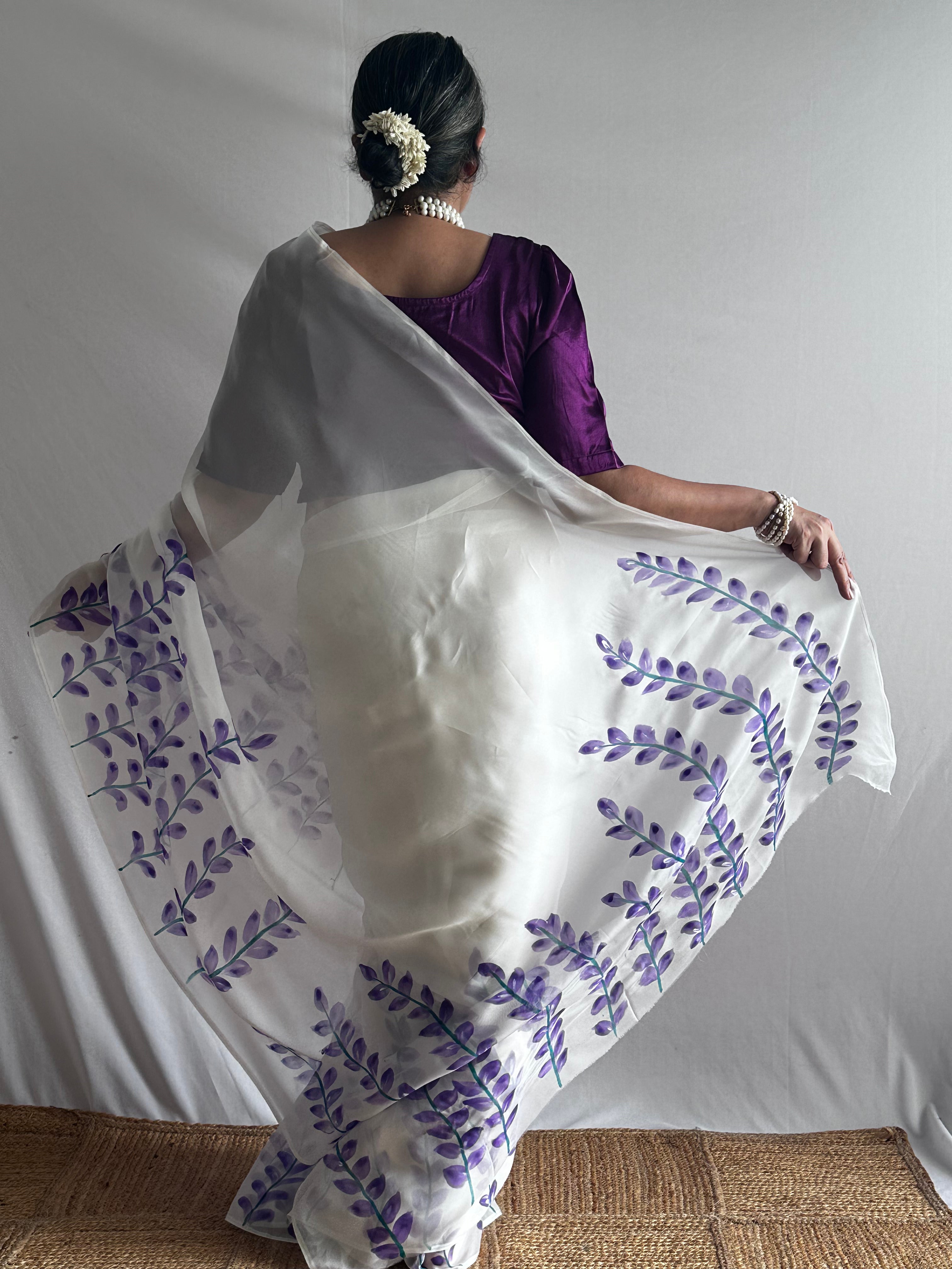 Madhumalti - Hand print Organza Silk saree