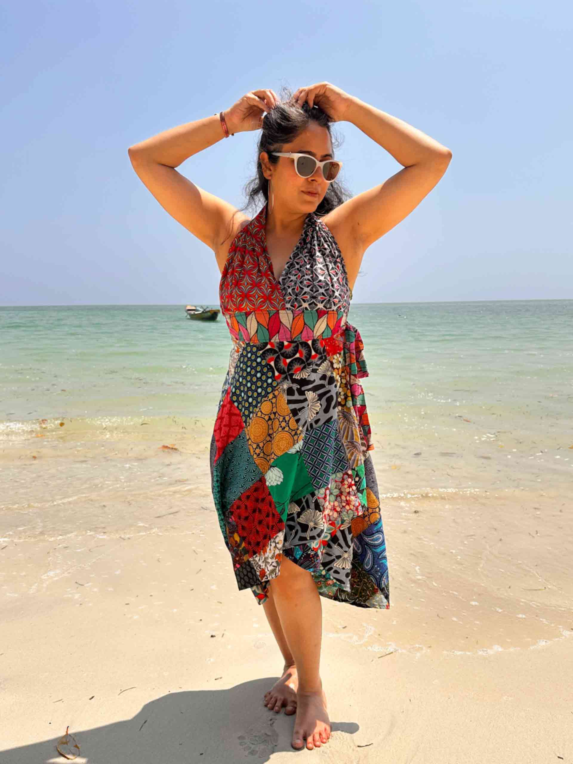 Coral reef - Patchwork halter wrap Dress Coral reef - Patchwork halter wrap Dress