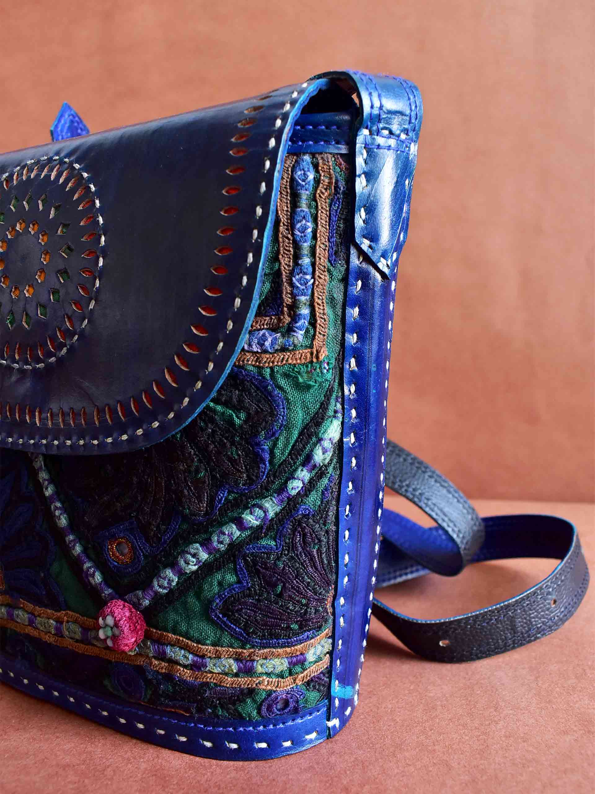 Dreamy night - leather hand embroidered bag