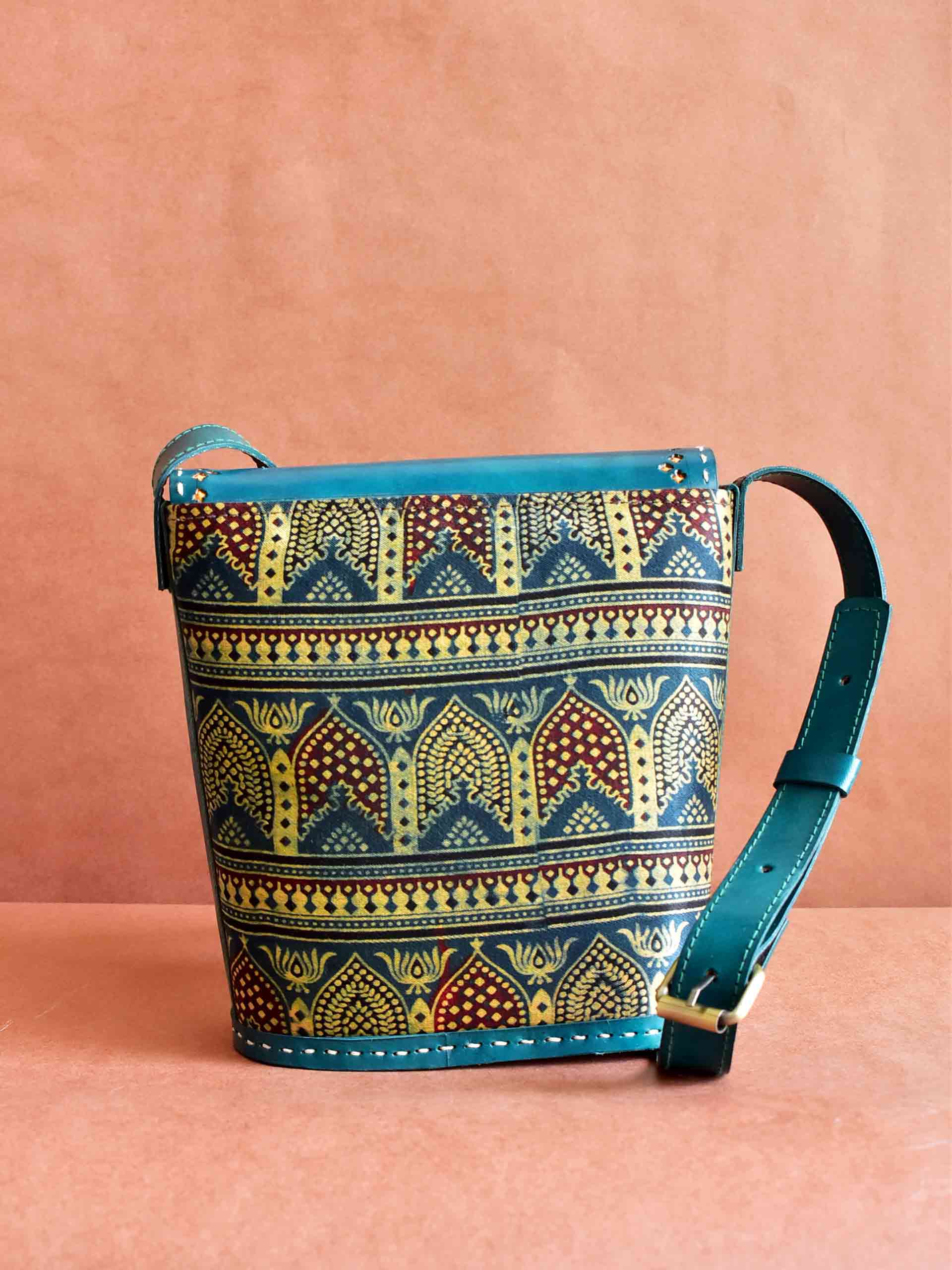 Minaret - leather and Mashru silk bag