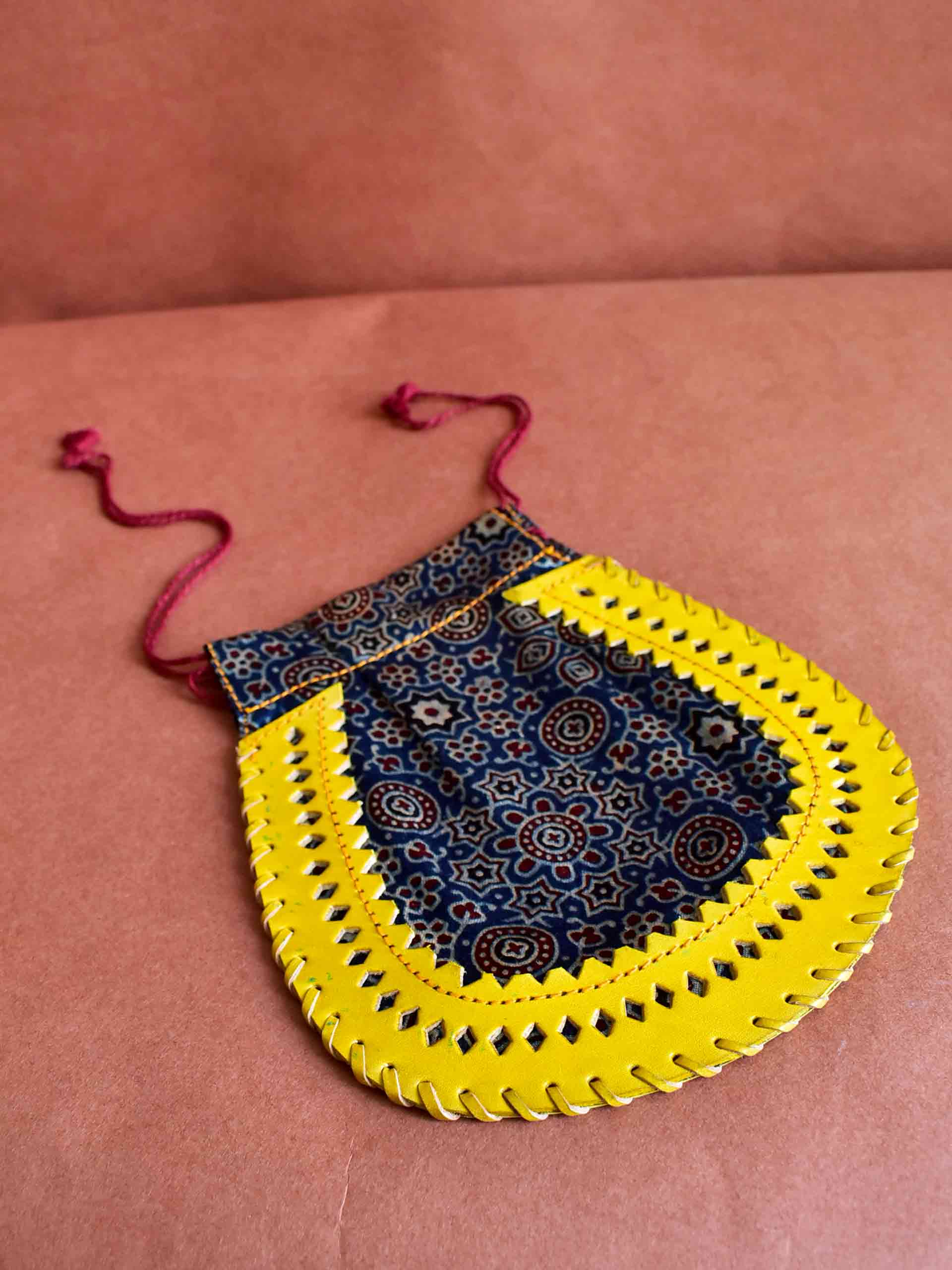 Skyline - mashru silk and leather coin potli