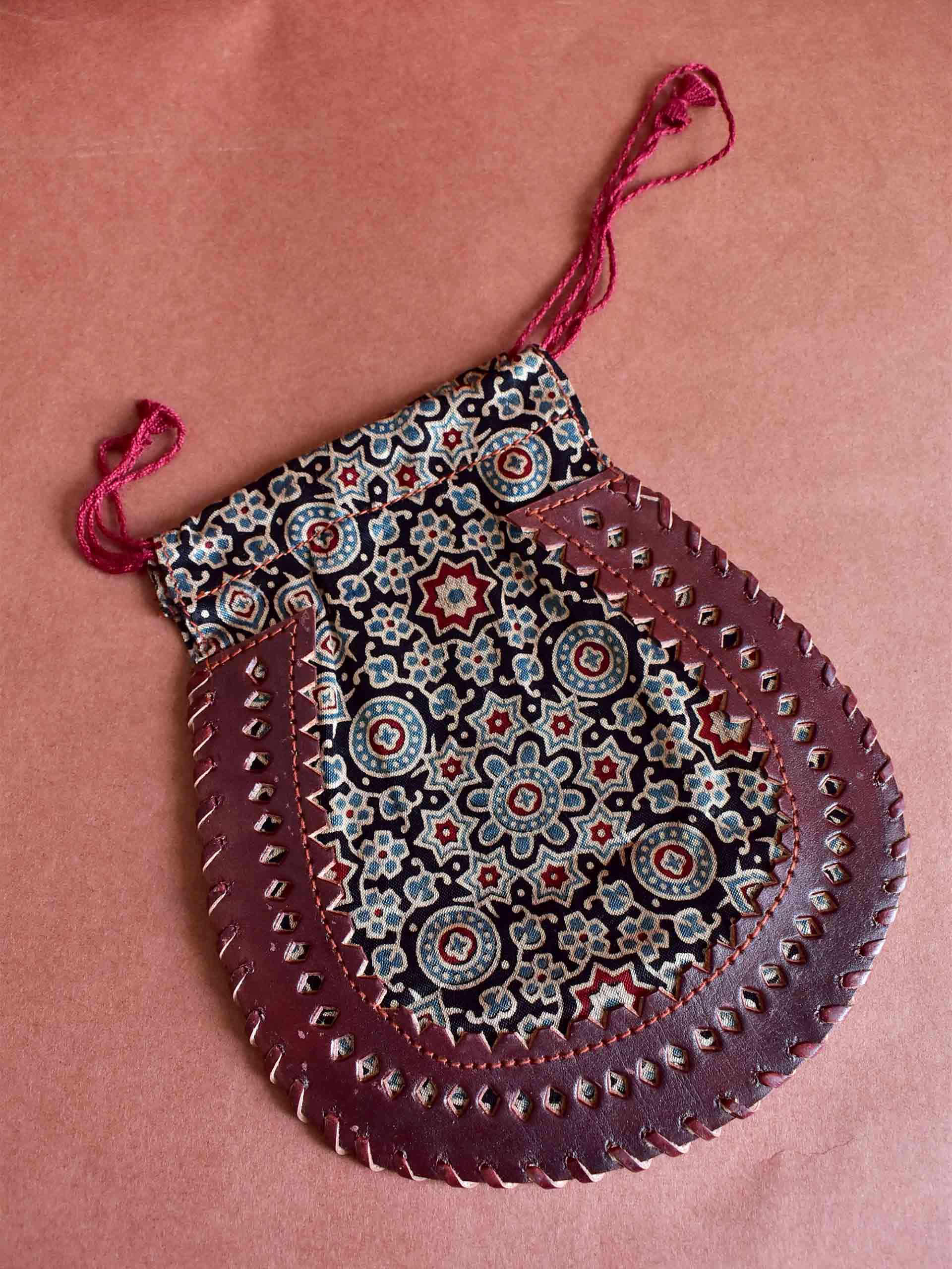 Nightangle - mashru silk and leather coin potli