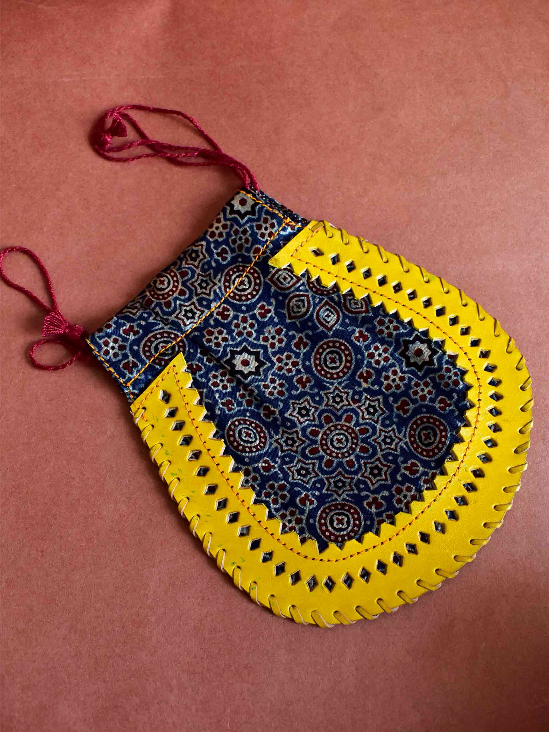 Skyline - mashru silk and leather coin potli