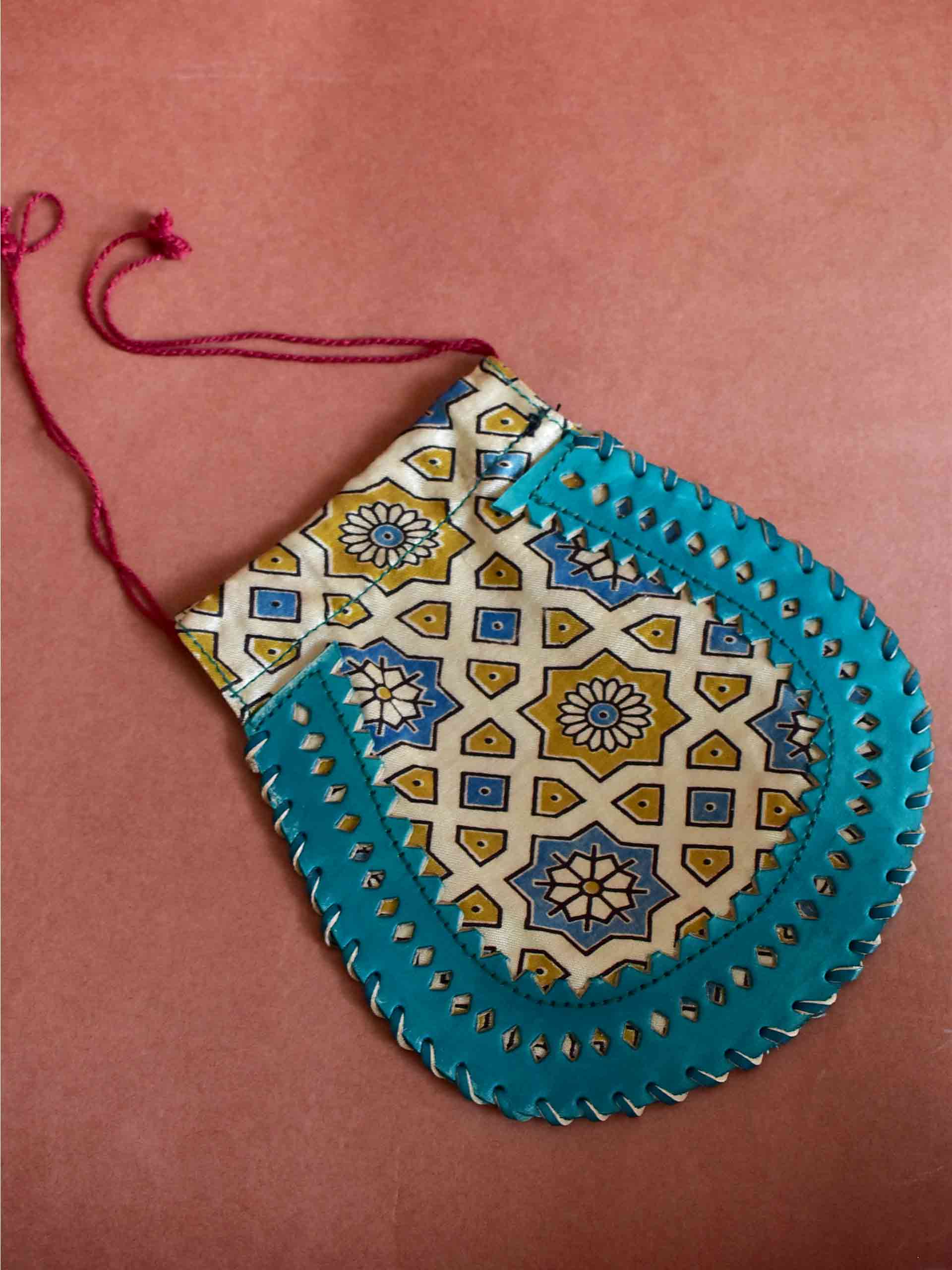 star studs - mashru silk and leather coin potli