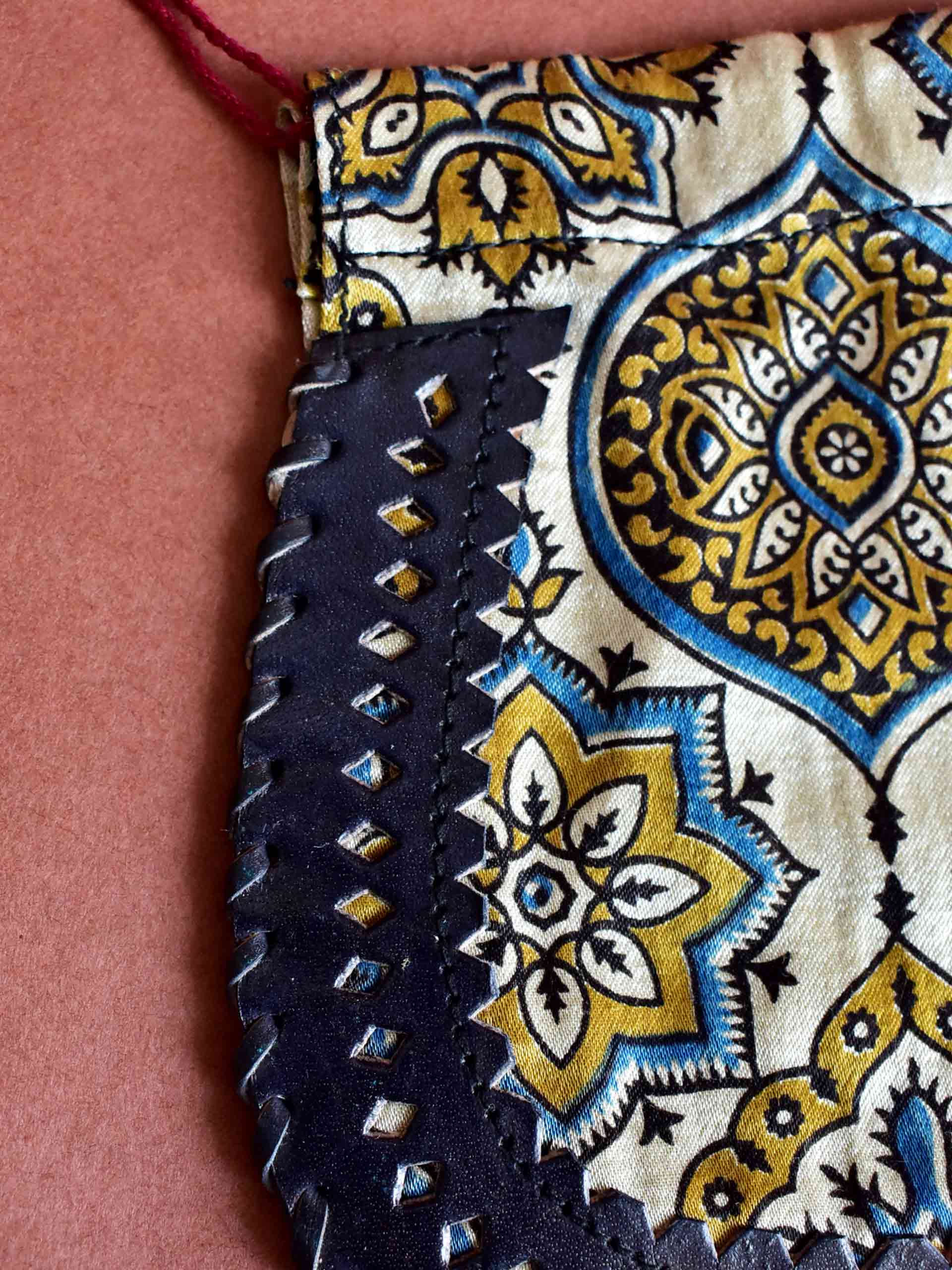 Pathways - mashru silk and leather coin potli