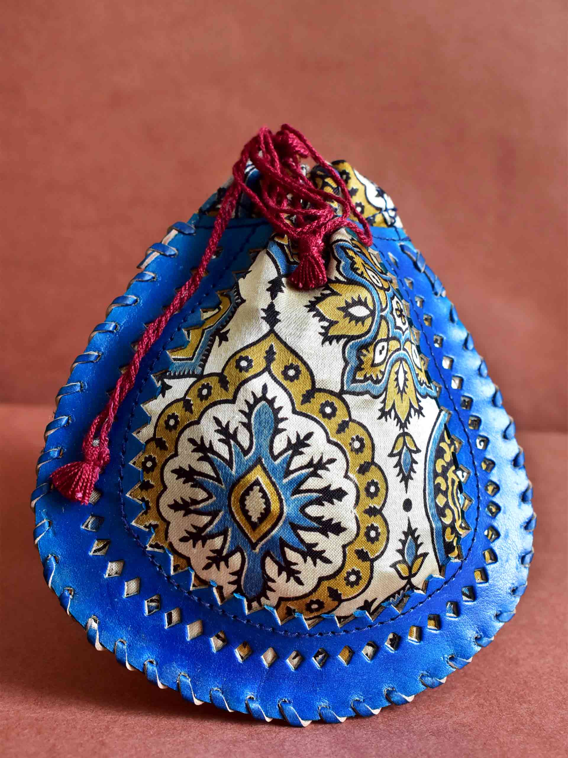 Badam - mashru silk and leather coin potli