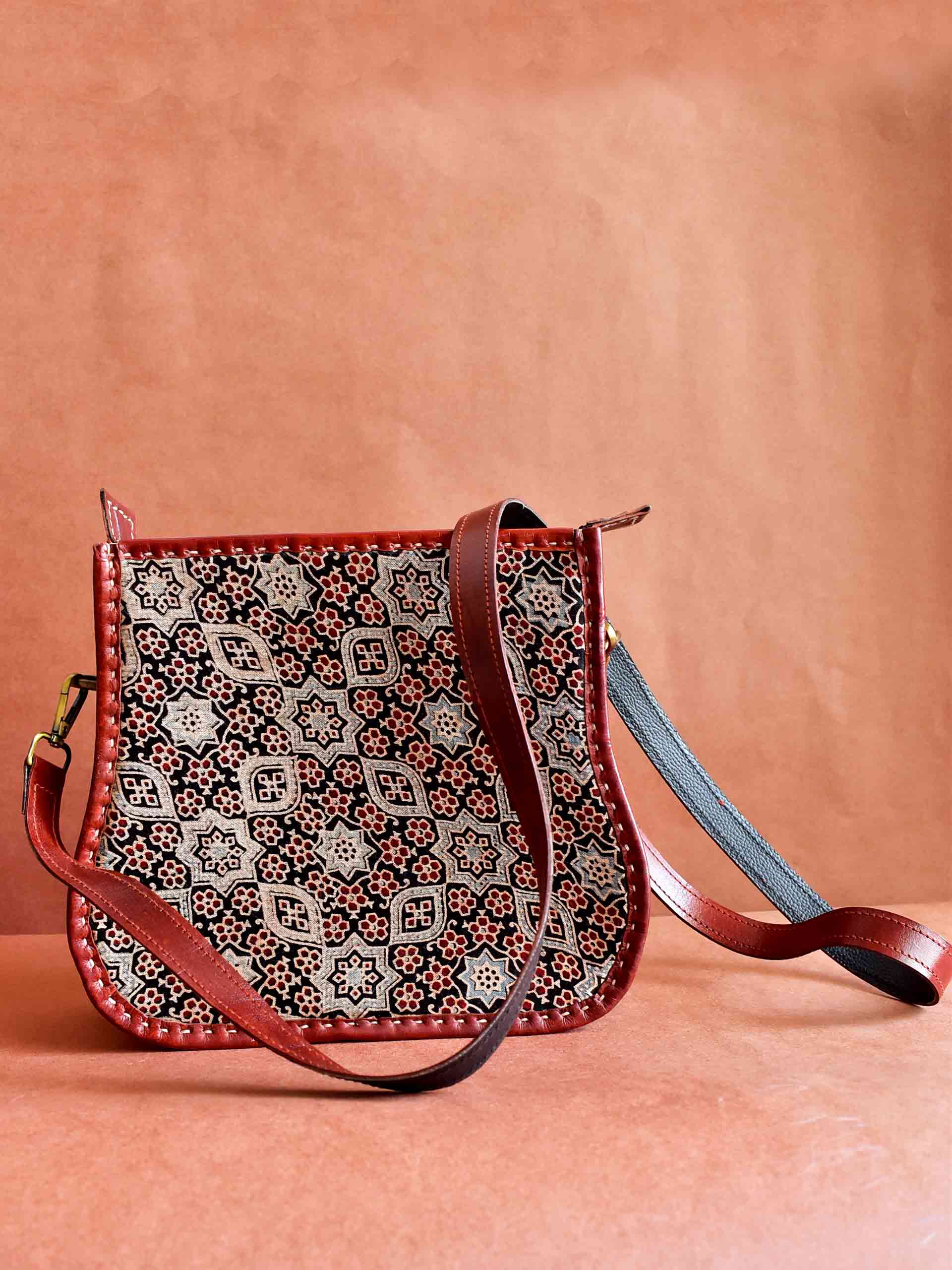 Earthy - leather and Mashru silk bag