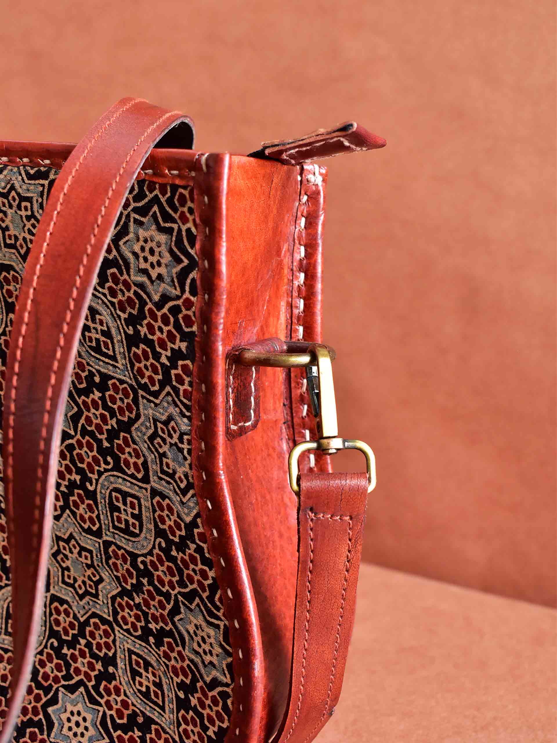Earthy - leather and Mashru silk bag