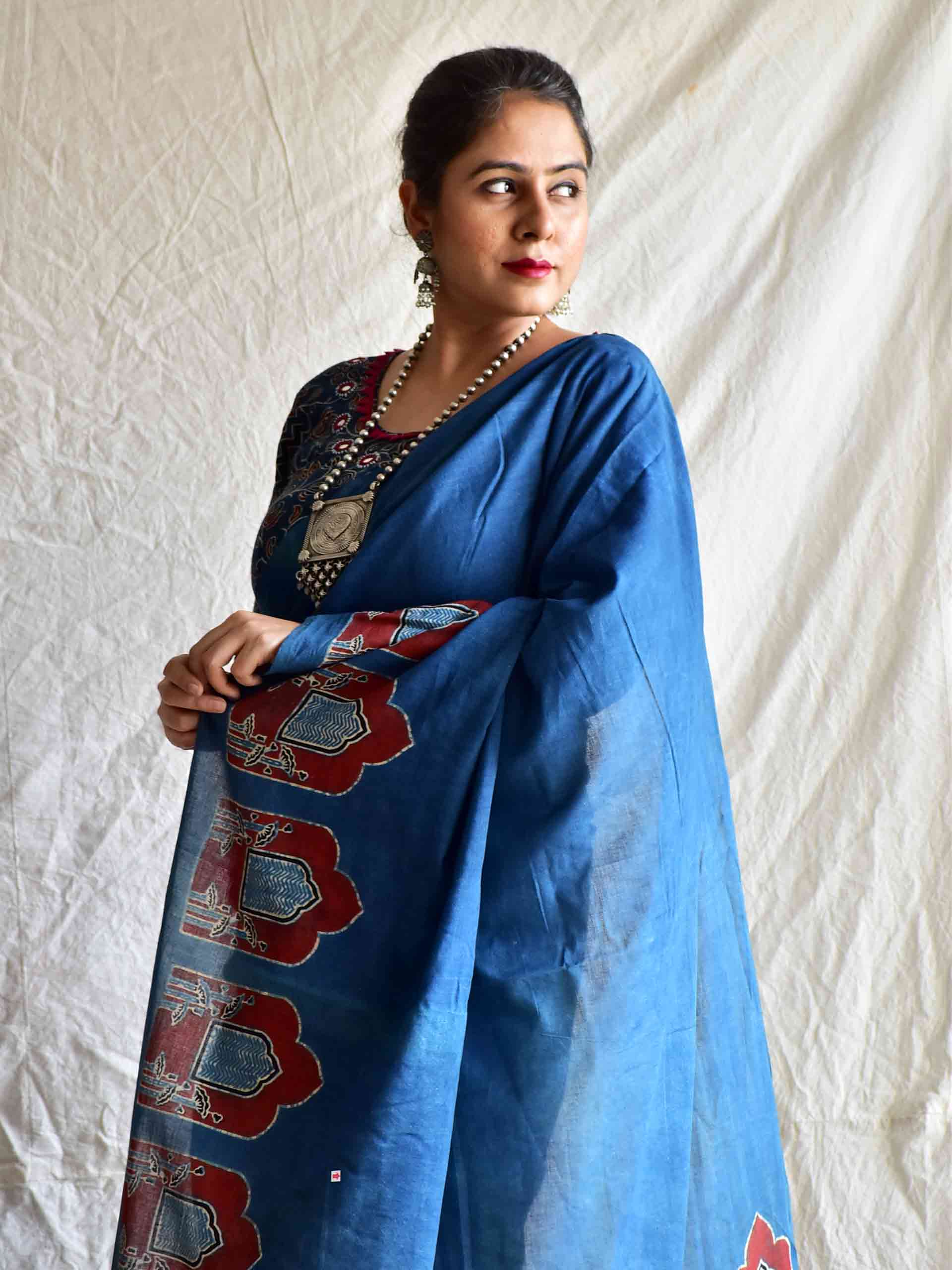 Limited Edition Pichwai inspired Ajrakh mul cotton saree