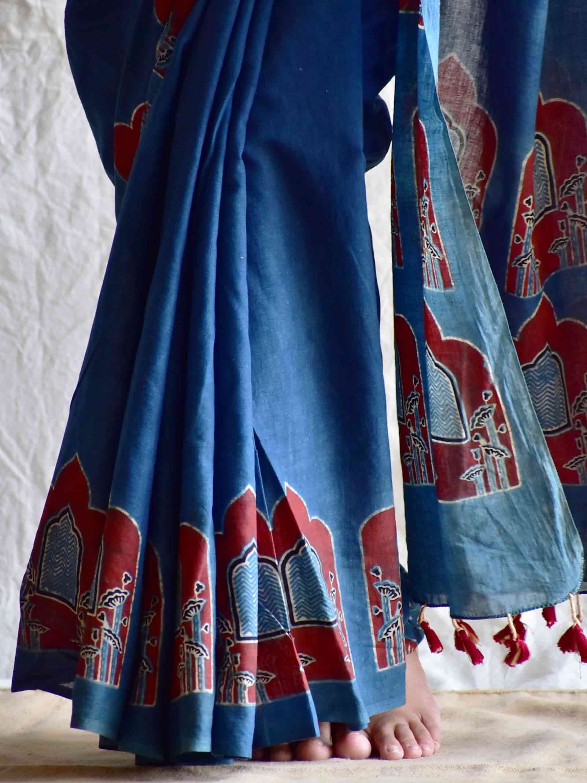 Limited Edition Pichwai inspired Ajrakh mul cotton saree