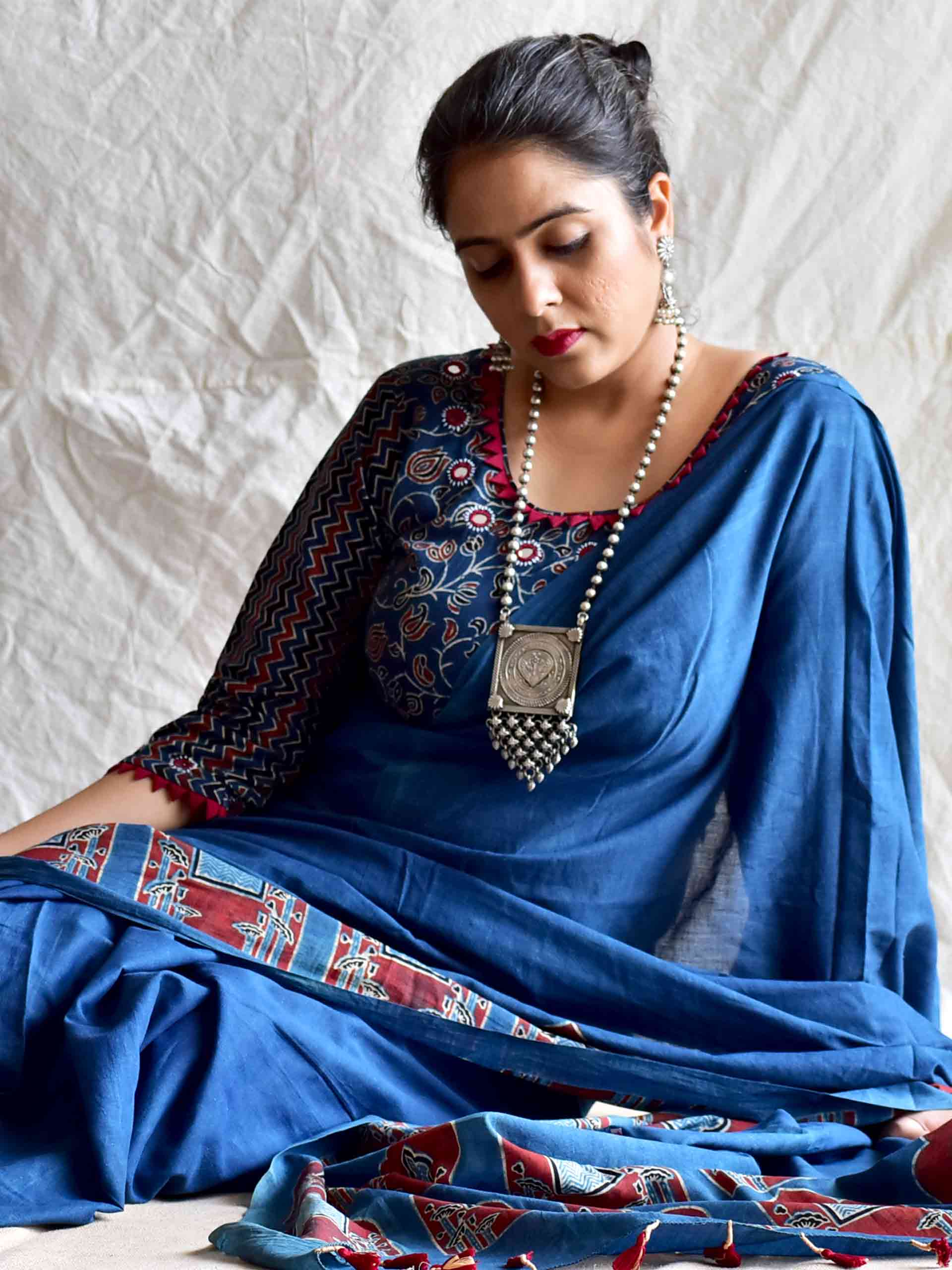 Limited Edition Pichwai inspired Ajrakh mul cotton saree