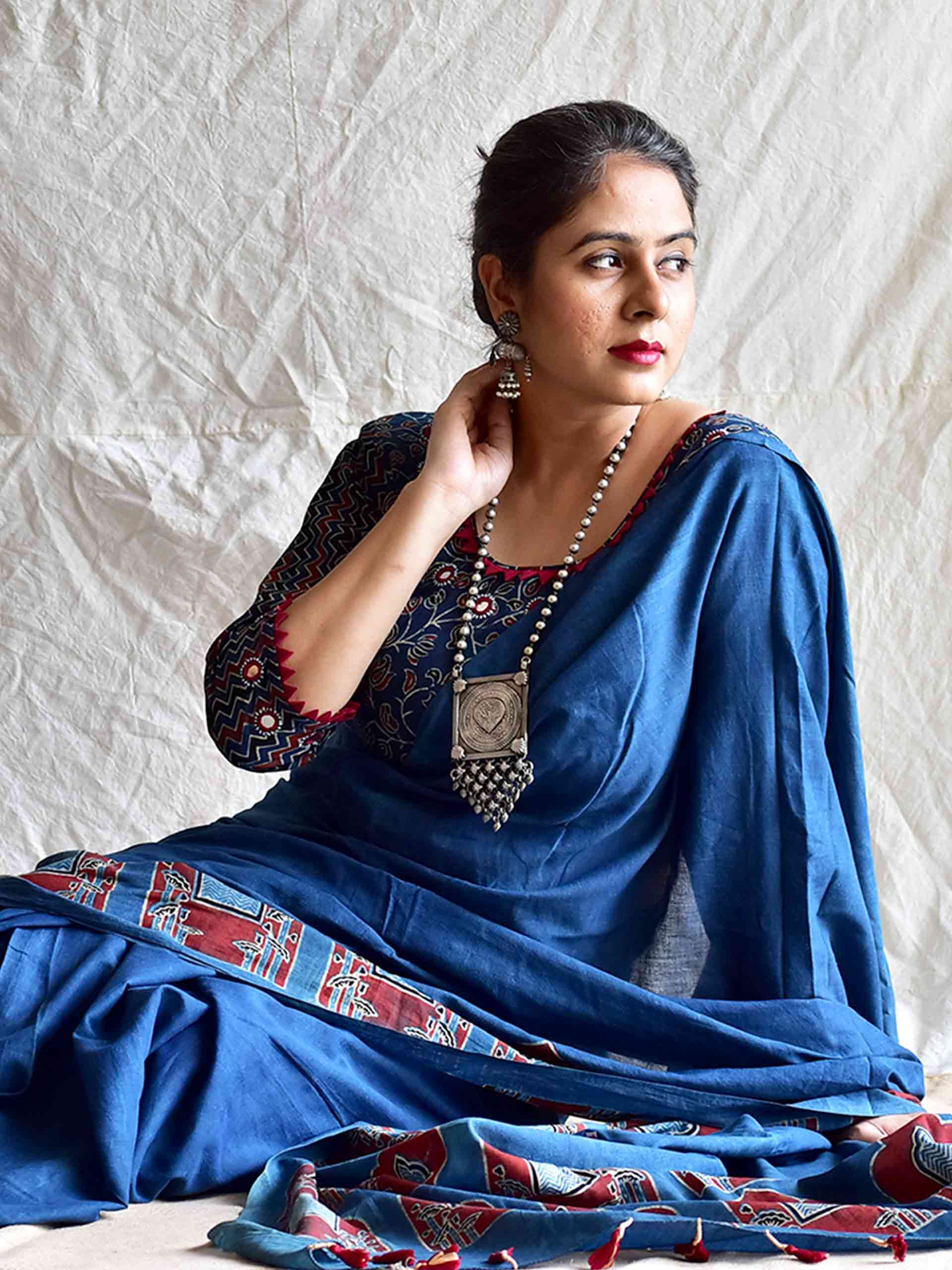 Limited Edition Pichwai inspired Ajrakh mul cotton saree