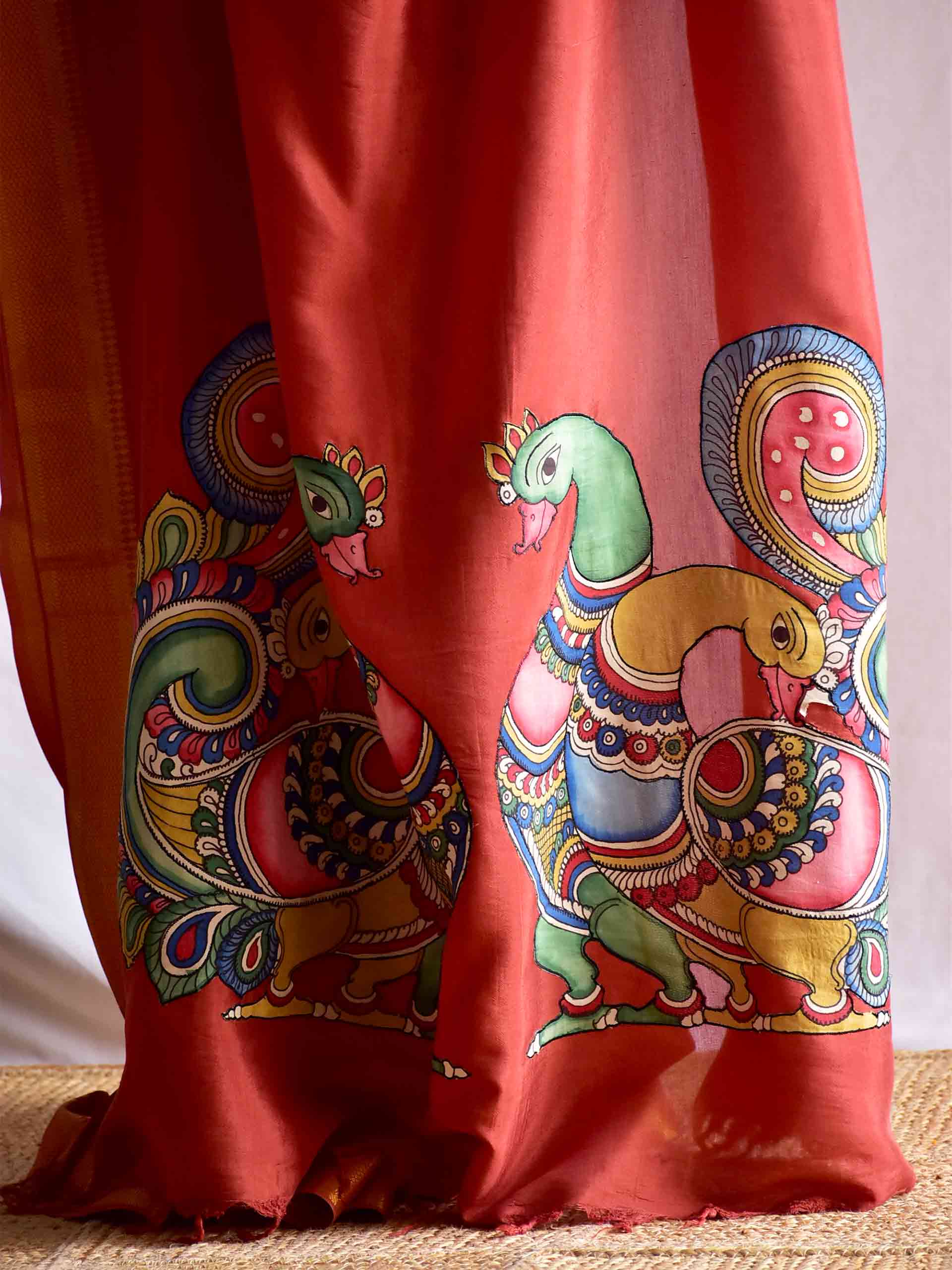 Megdootam - pen kalamkari Patchwork Mangalgiri Silk nizam border saree