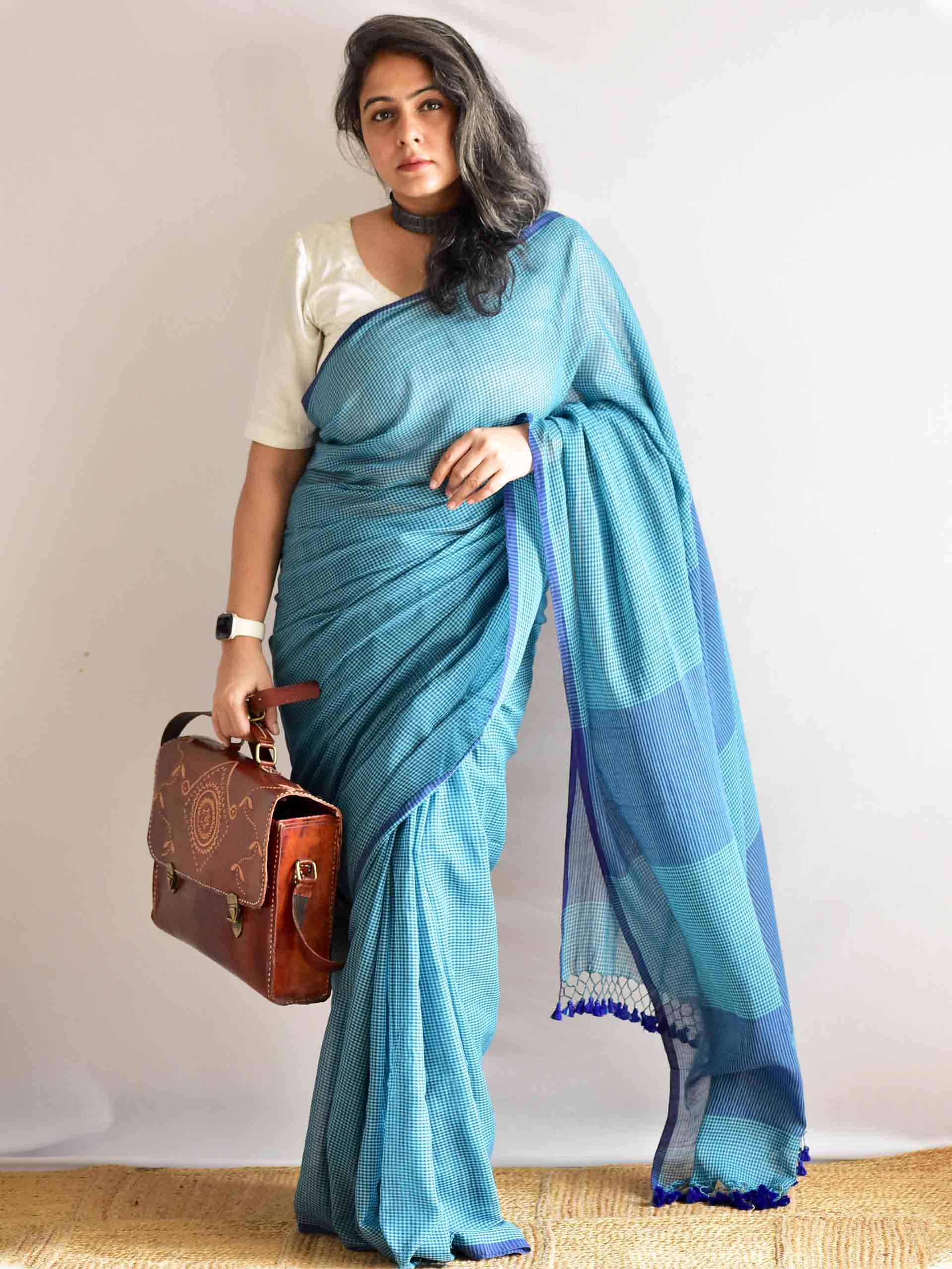 Neer - checkered Mul cotton saree