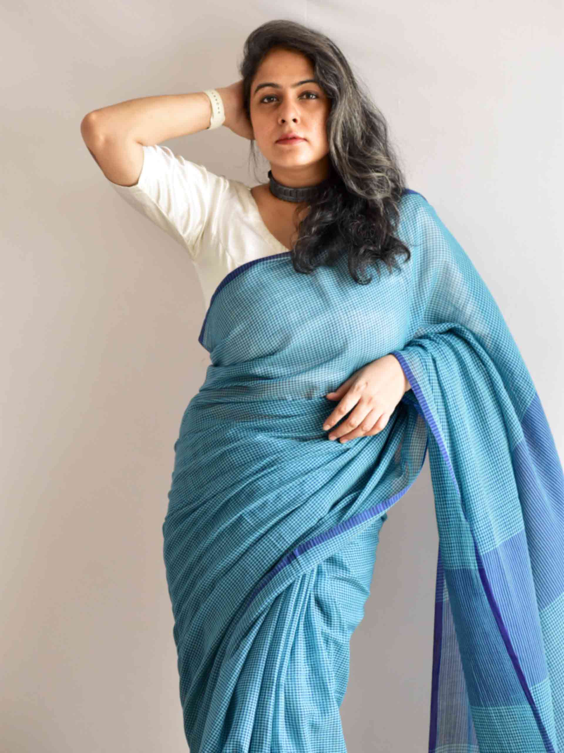 Neer - checkered Mul cotton saree