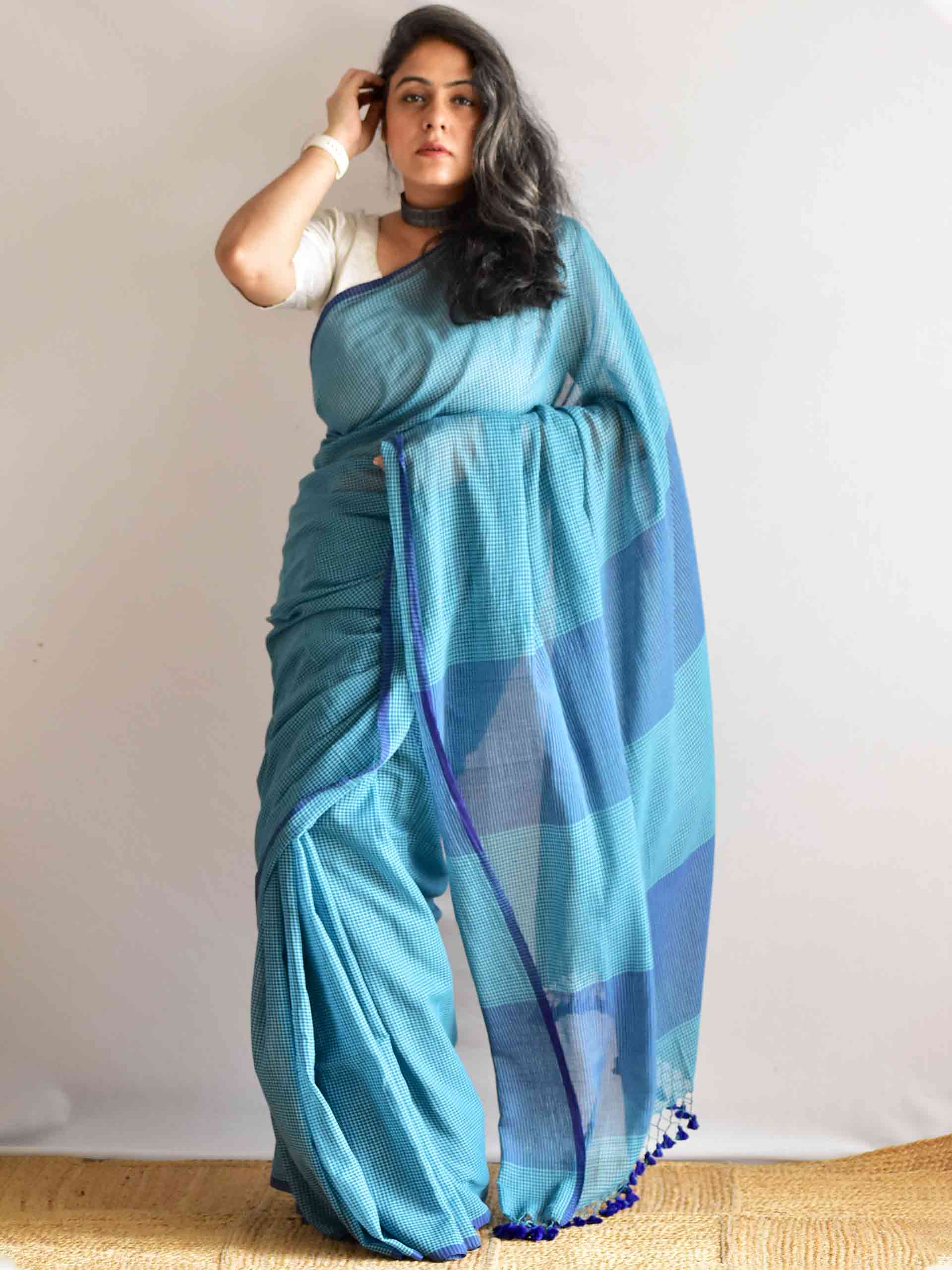 Neer - checkered Mul cotton saree