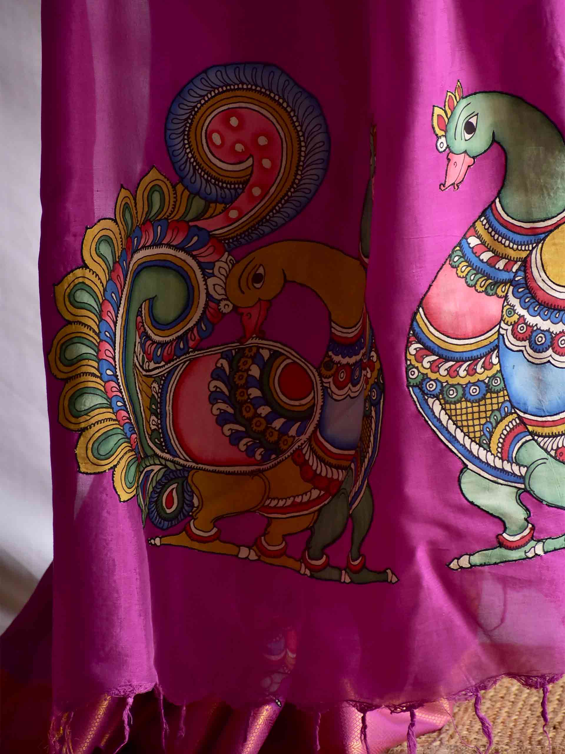 Morni - pen kalamkari Patchwork Mangalgiri Silk nizam border saree