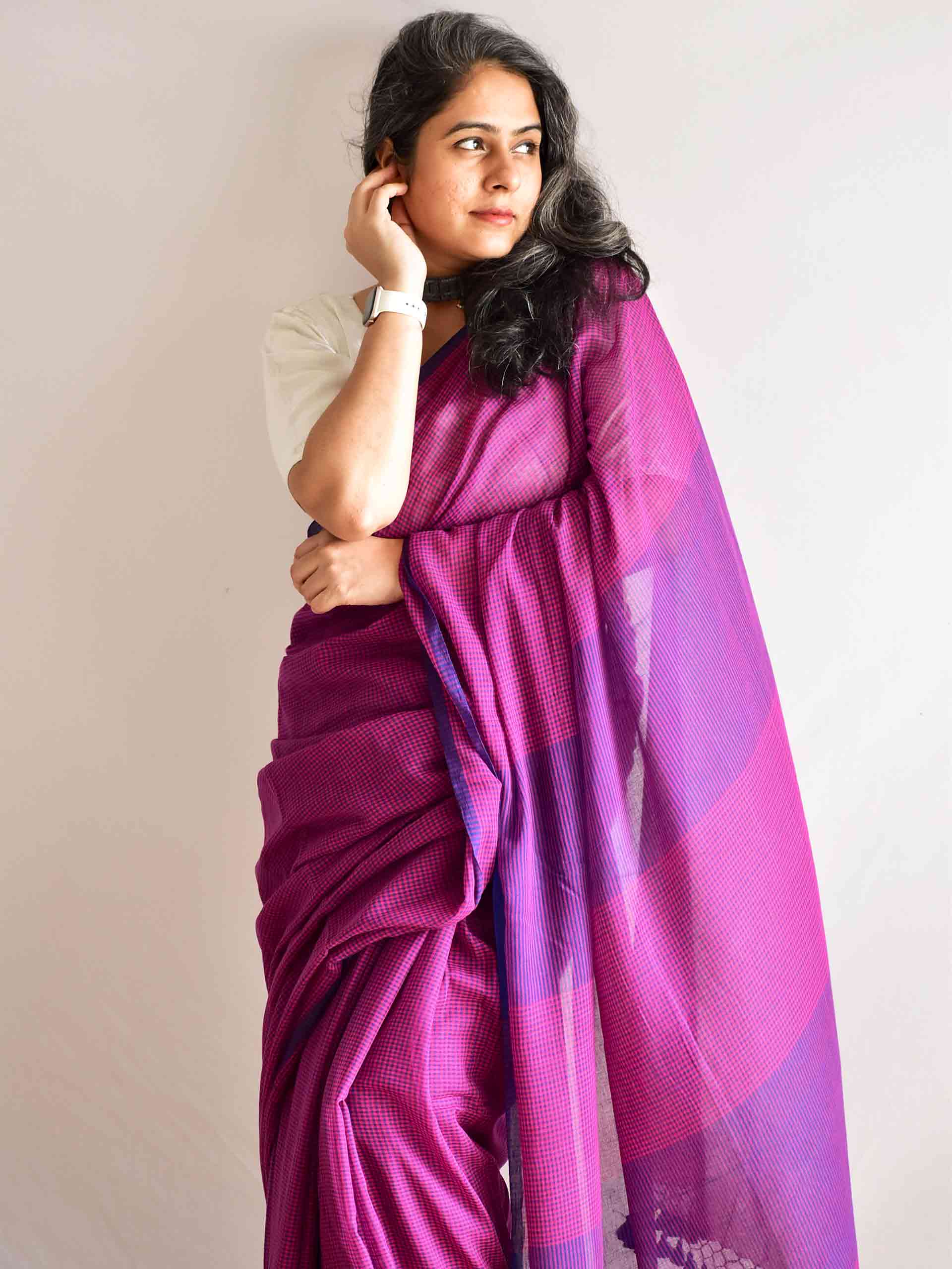 Tarang - checkered Mul cotton saree