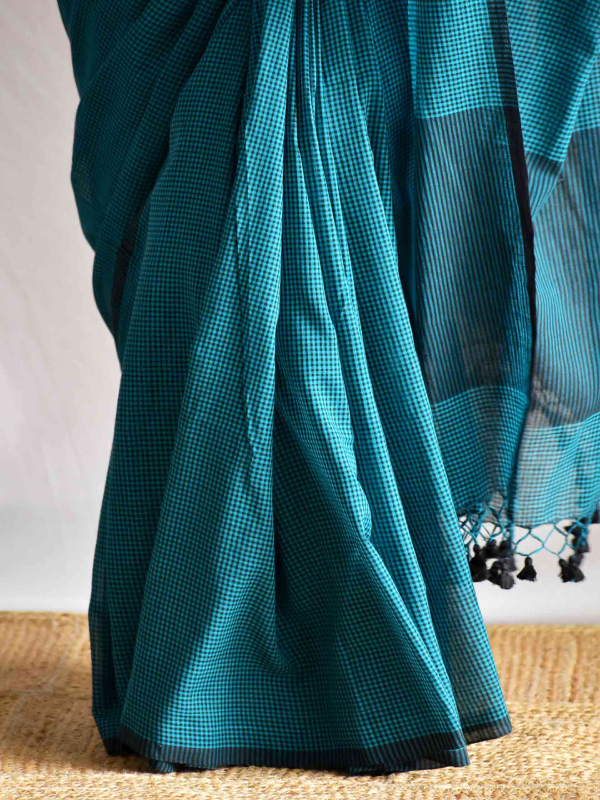Sagar - checkered Mul cotton saree