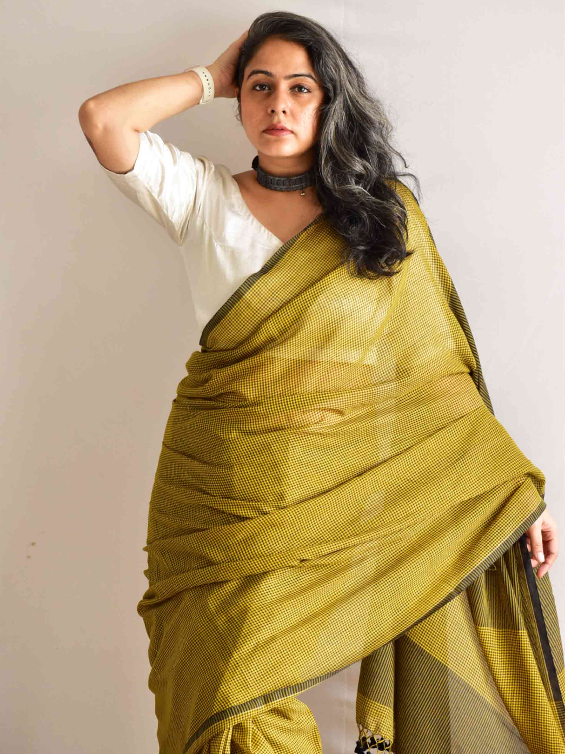 Mohini - checkered Mul cotton saree