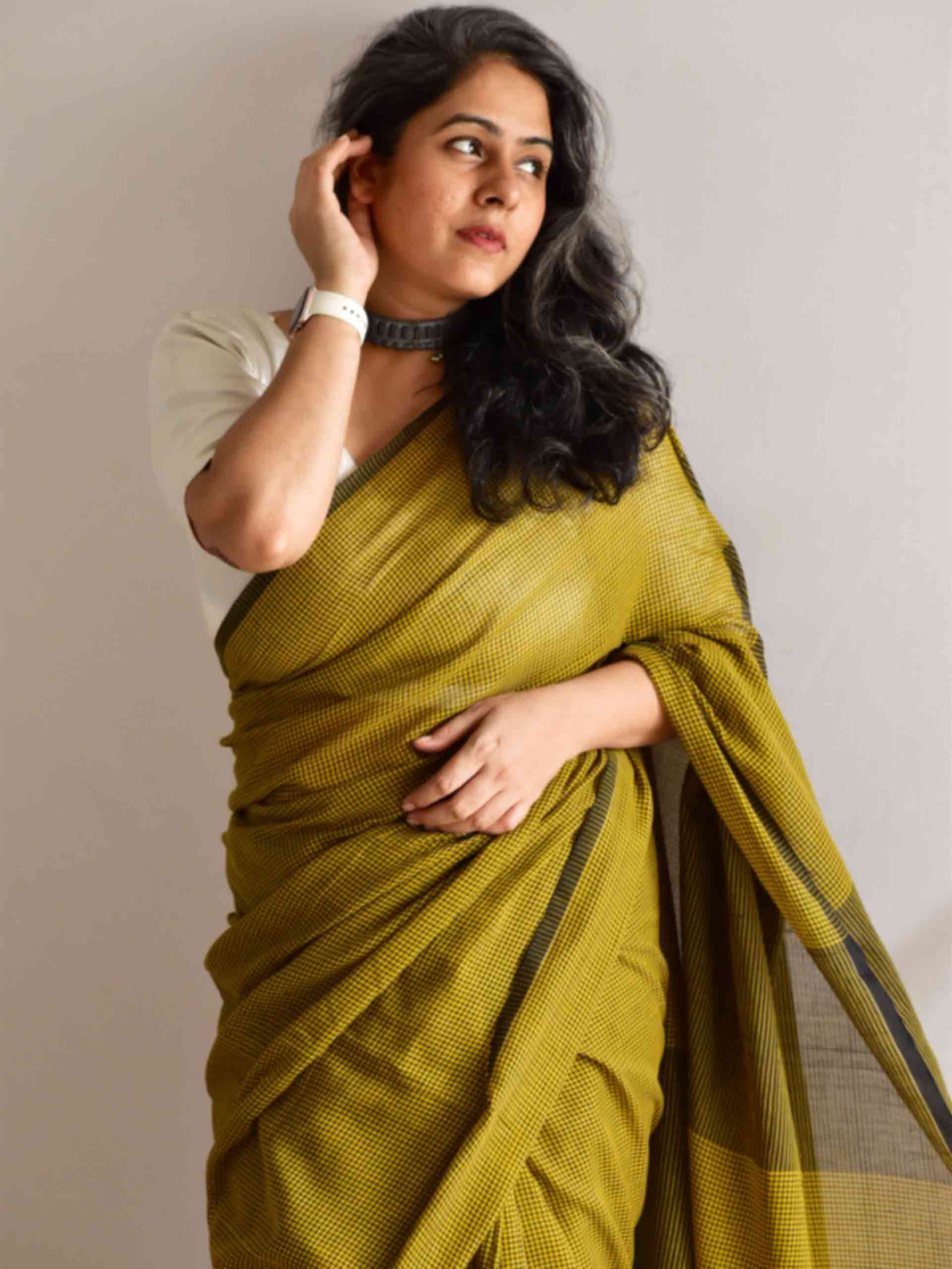Mohini - checkered Mul cotton saree