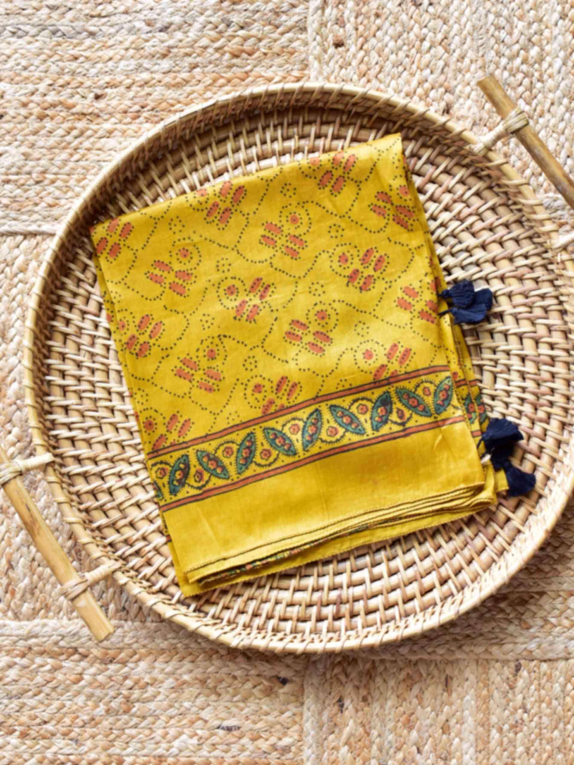 Haldi - Ajrakh chanderi stole