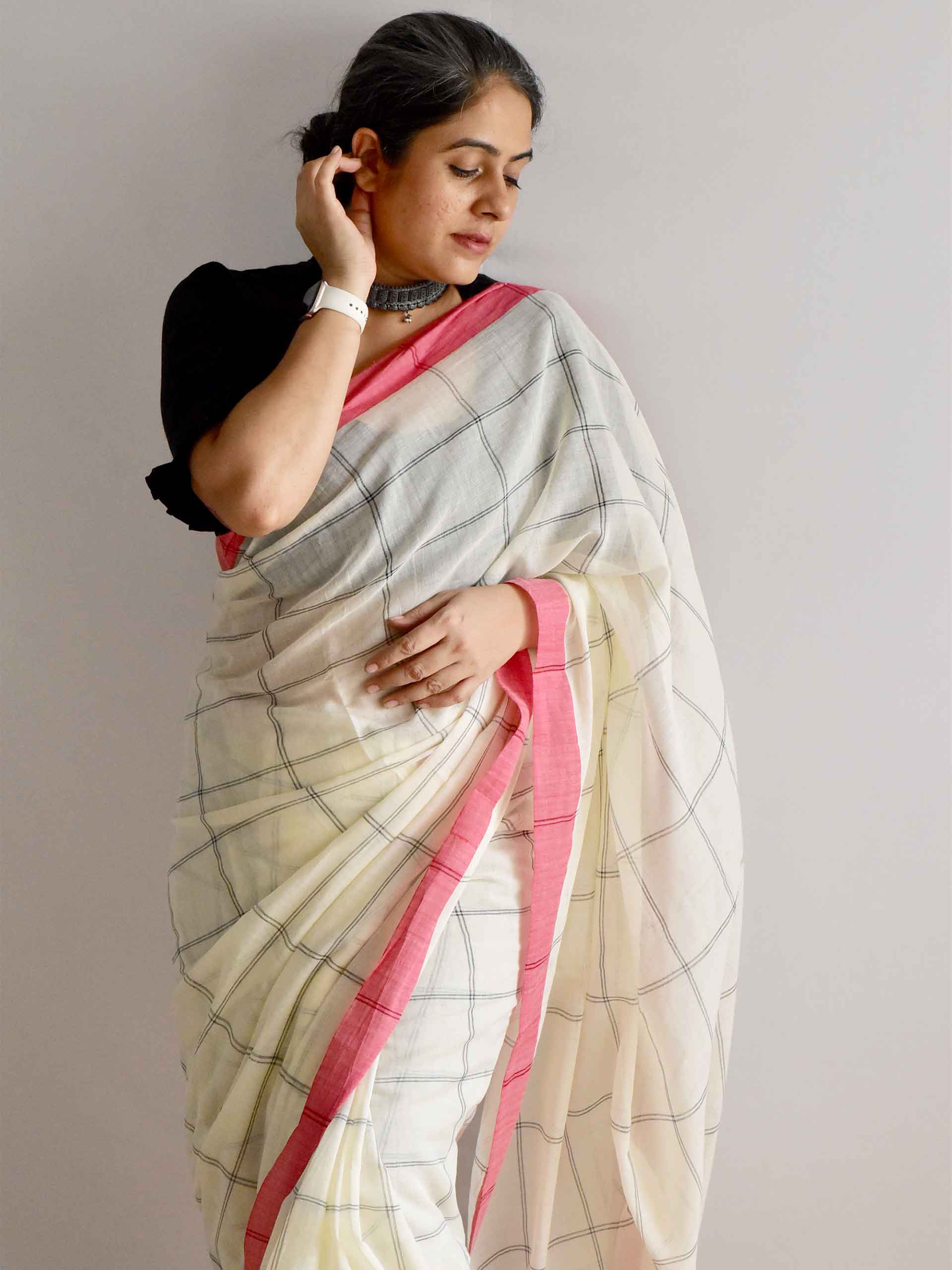 Sudha - checkered Mul cotton saree