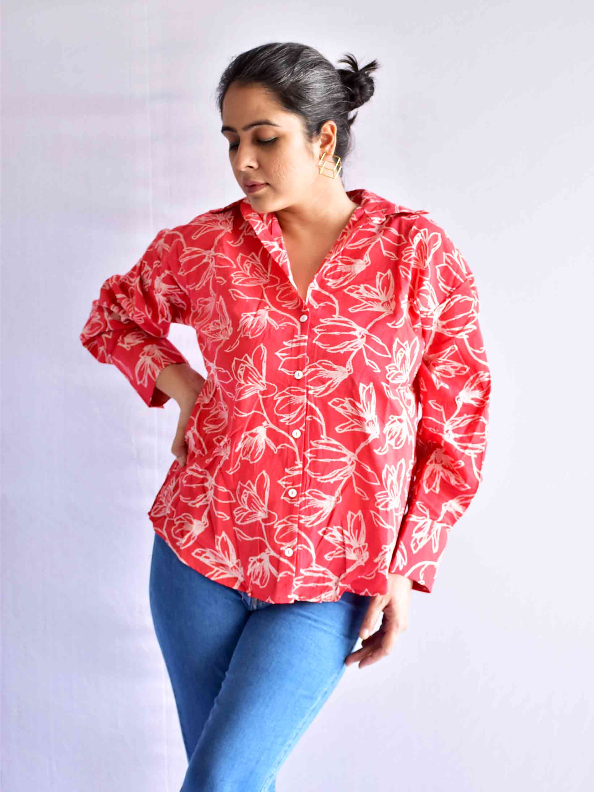 Scarlet - Printed Cotton oversized Shirt