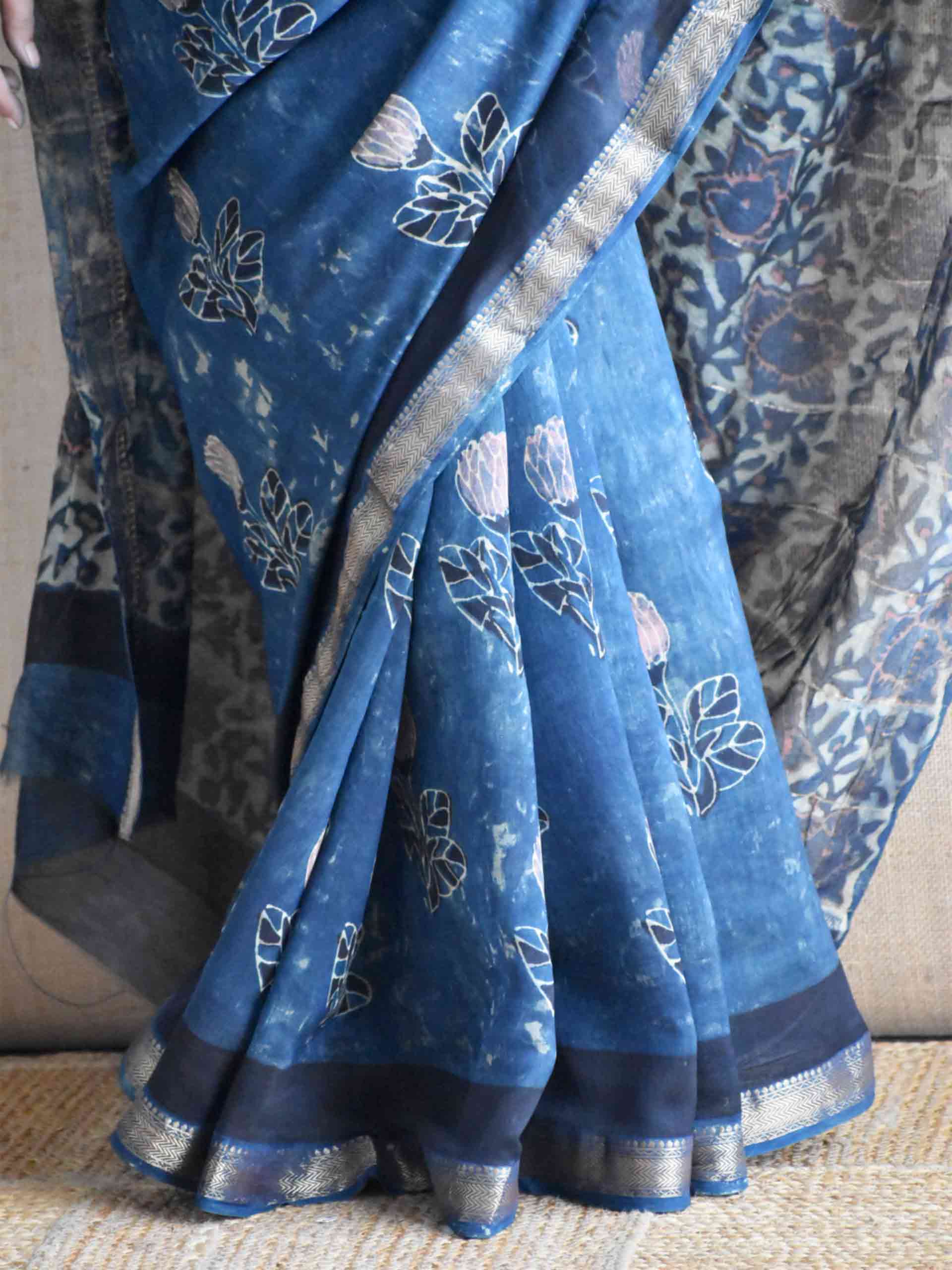 Neel tara - Bagru Maheshwari silk saree
