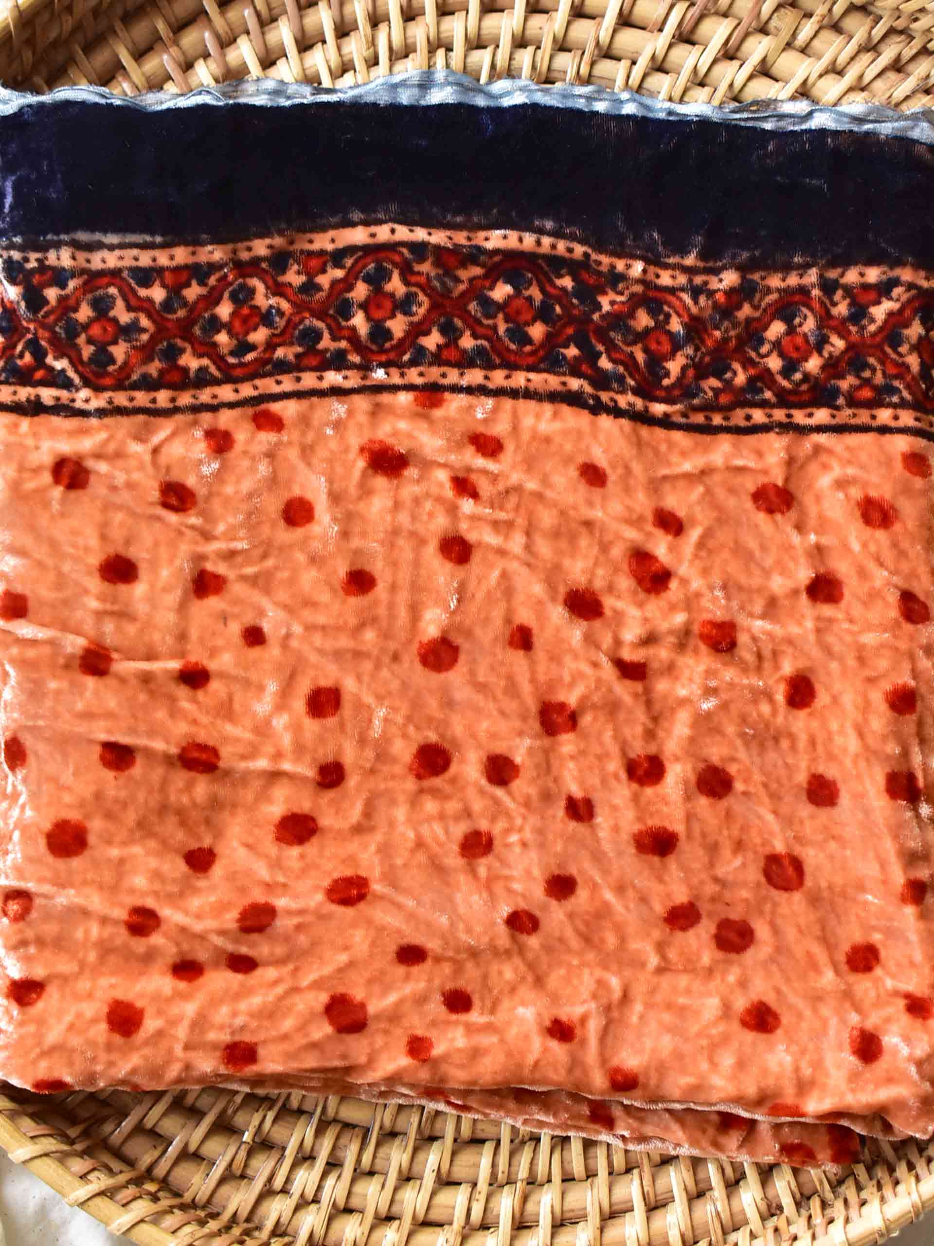 Lapat - Ajrakh Silk velvet blouse piece 1 meter