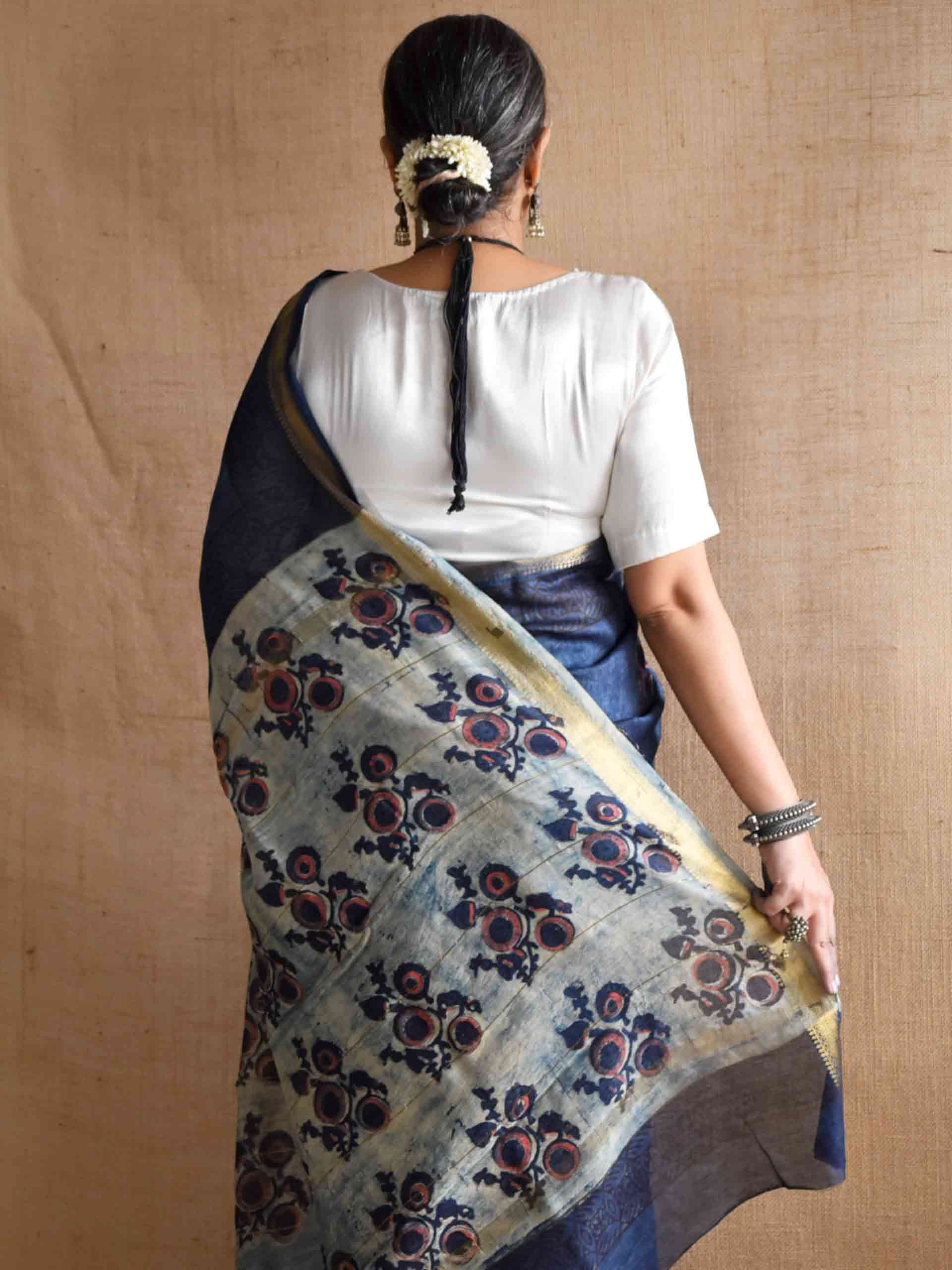 Badal rekha - Bagru Maheshwari silk saree