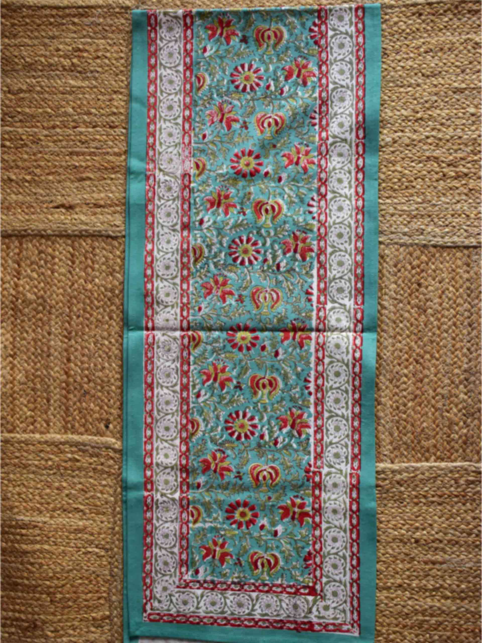 Festive Frost - Dabu Hand Block printed Table Runner 14x70