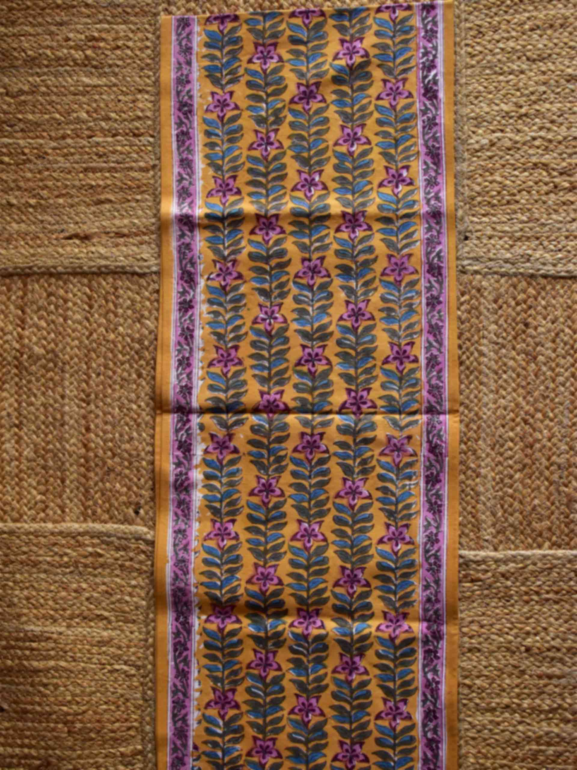 Gilded Garland - Dabu Hand Block printed Table Runner 14x70