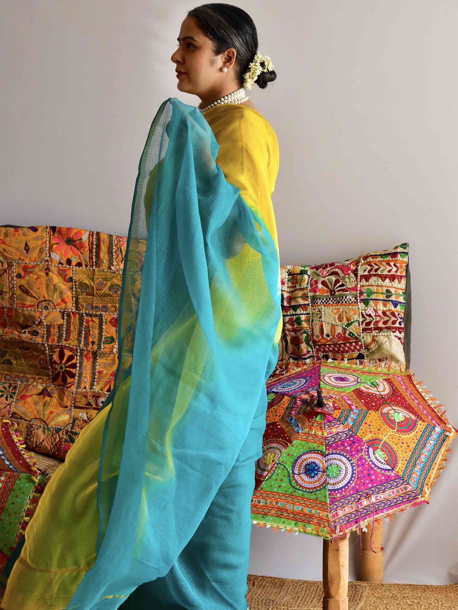Lemon Lagoon - Tie and Dye Kota saree