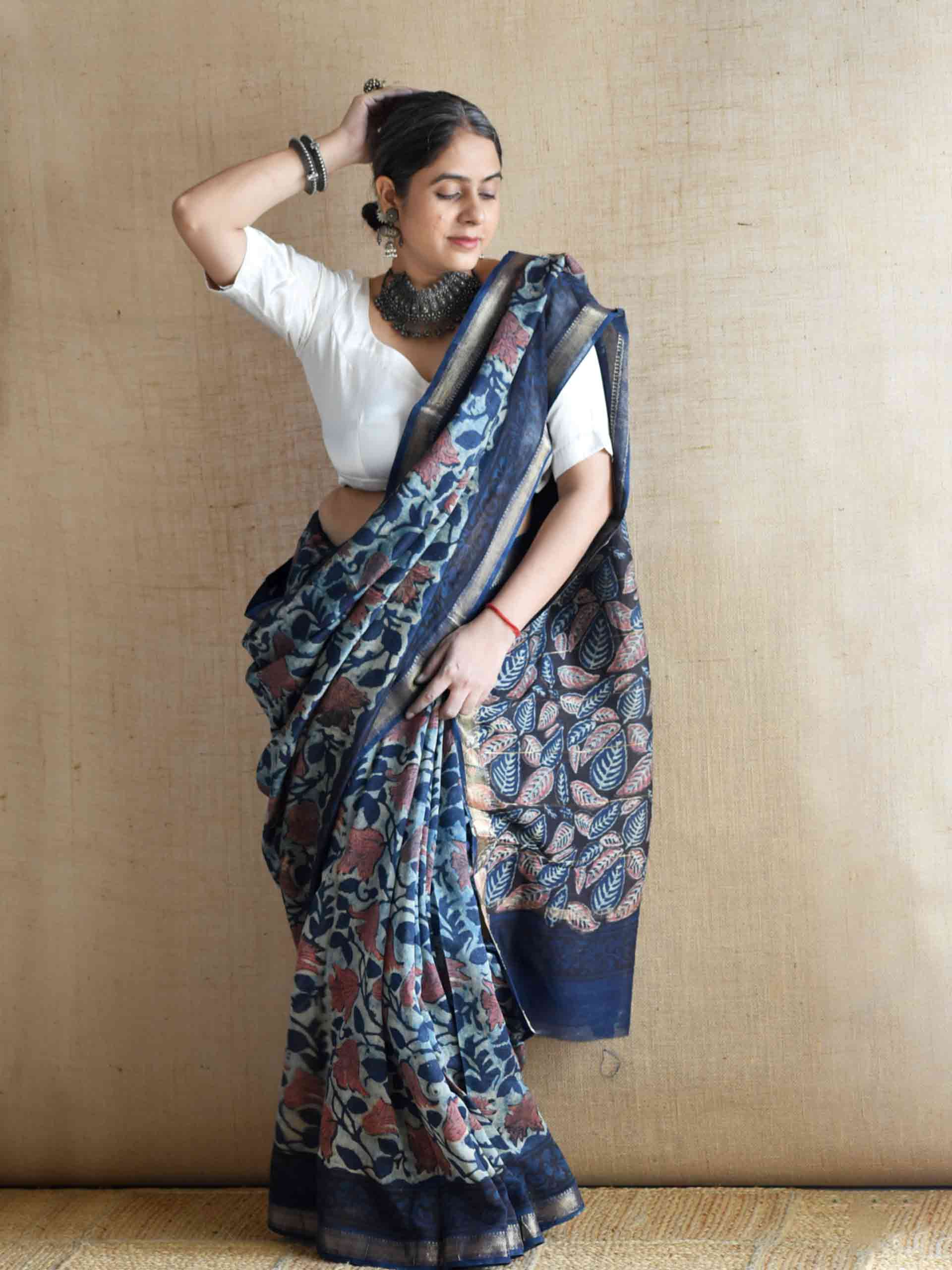 Chandani baha - Bagru Maheshwari silk saree