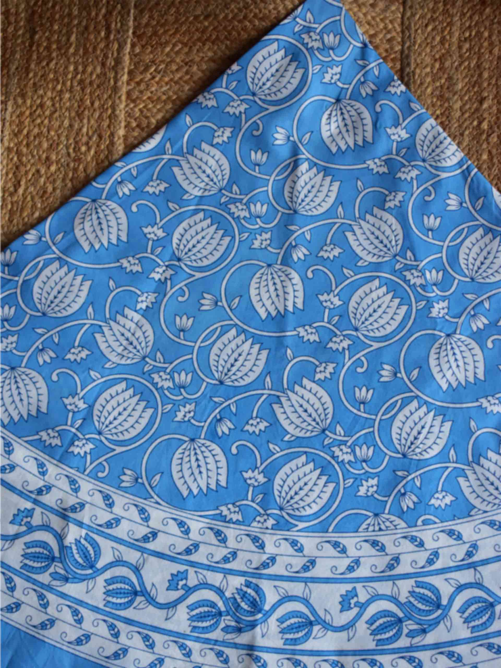 Snowflake Soirée - Dabu Hand Block printed Round Table Runner