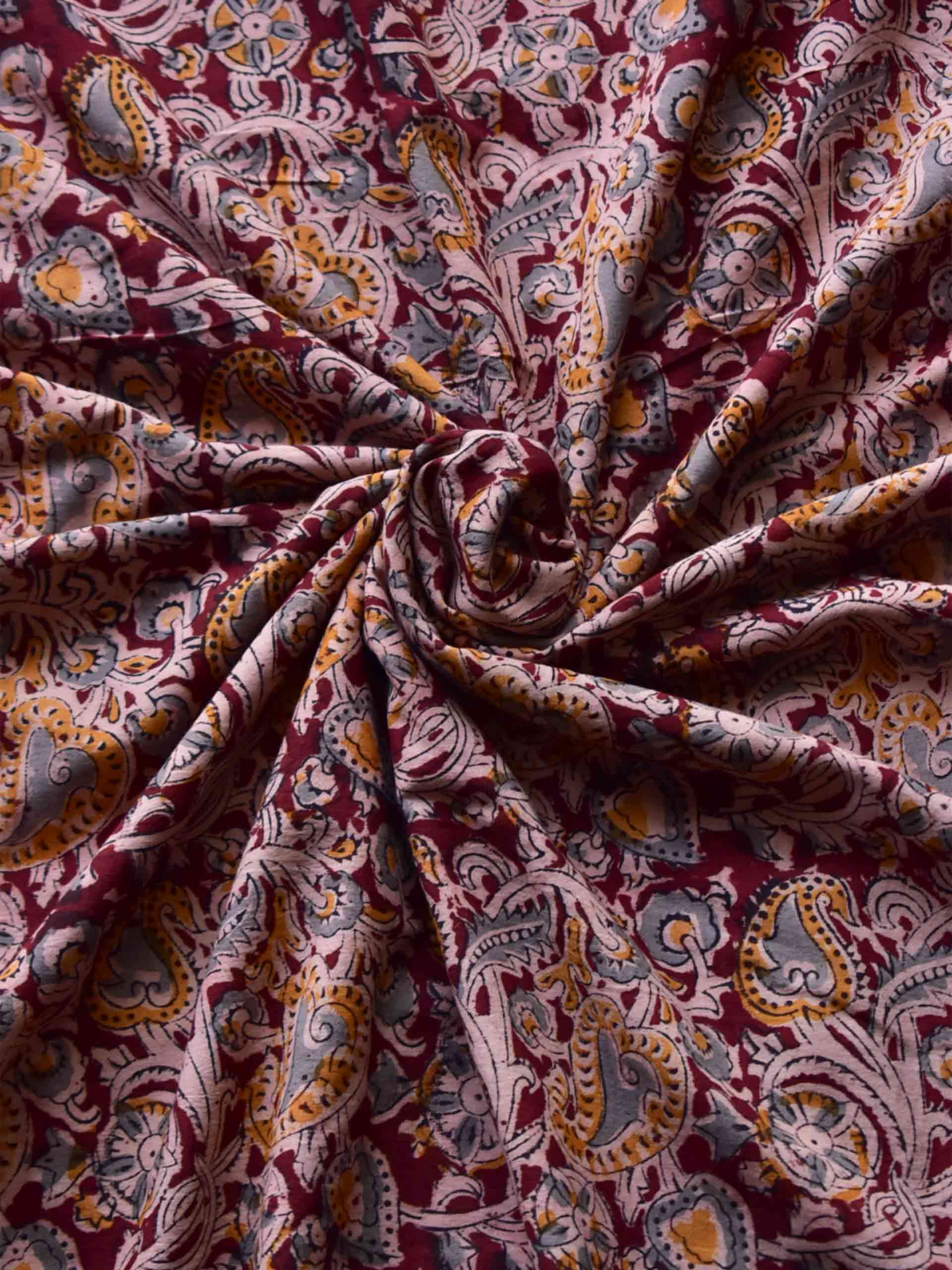 Phulwari - Kalamkari block printed cotton fabric 350 per meter