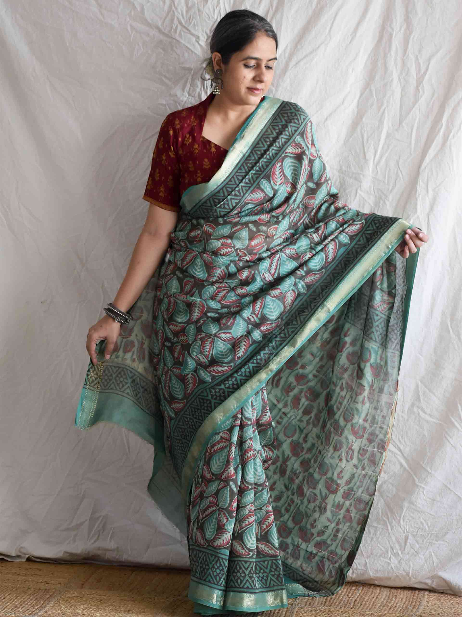 Patjhad Bagru Maheshwari silk saree - Main Image