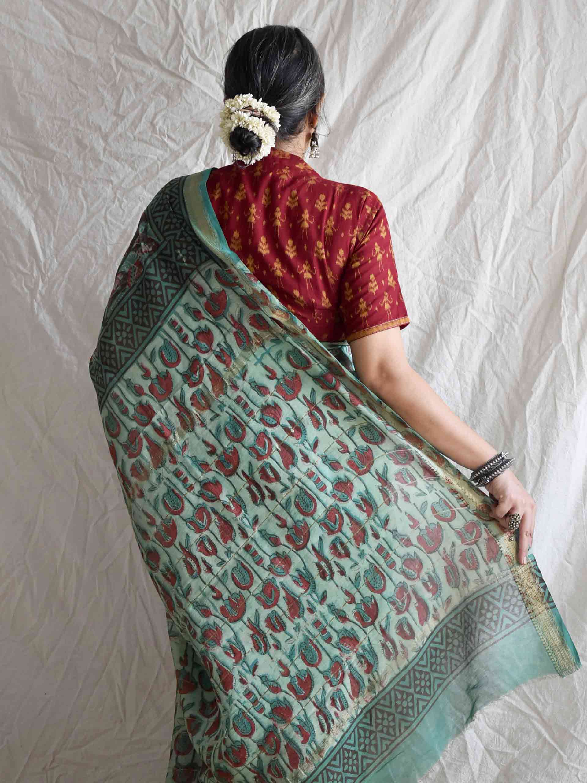Patjhad - Bagru Maheshwari silk saree