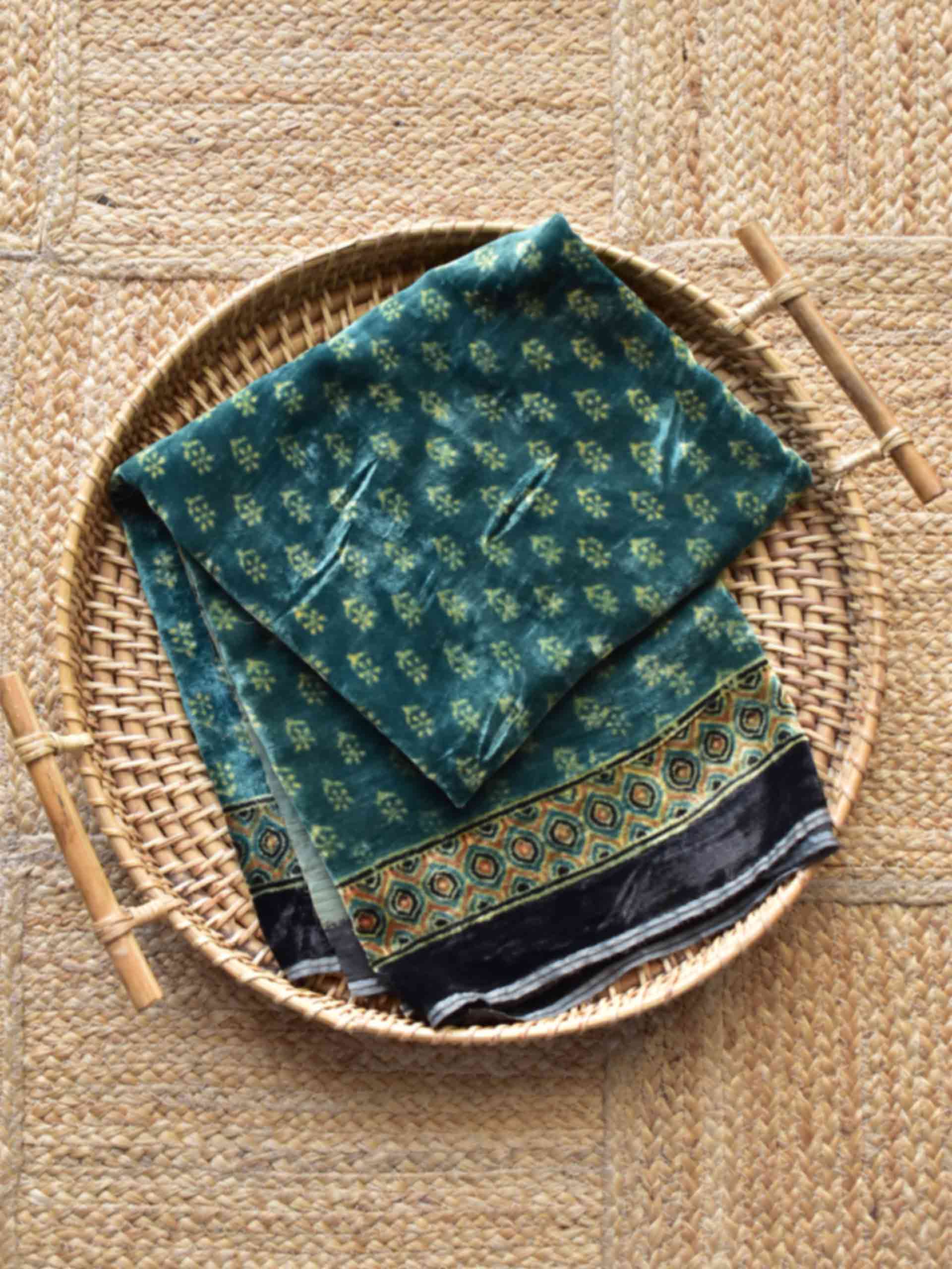 UD039 - Ajrakh Silk velvet blouse piece 1 meter