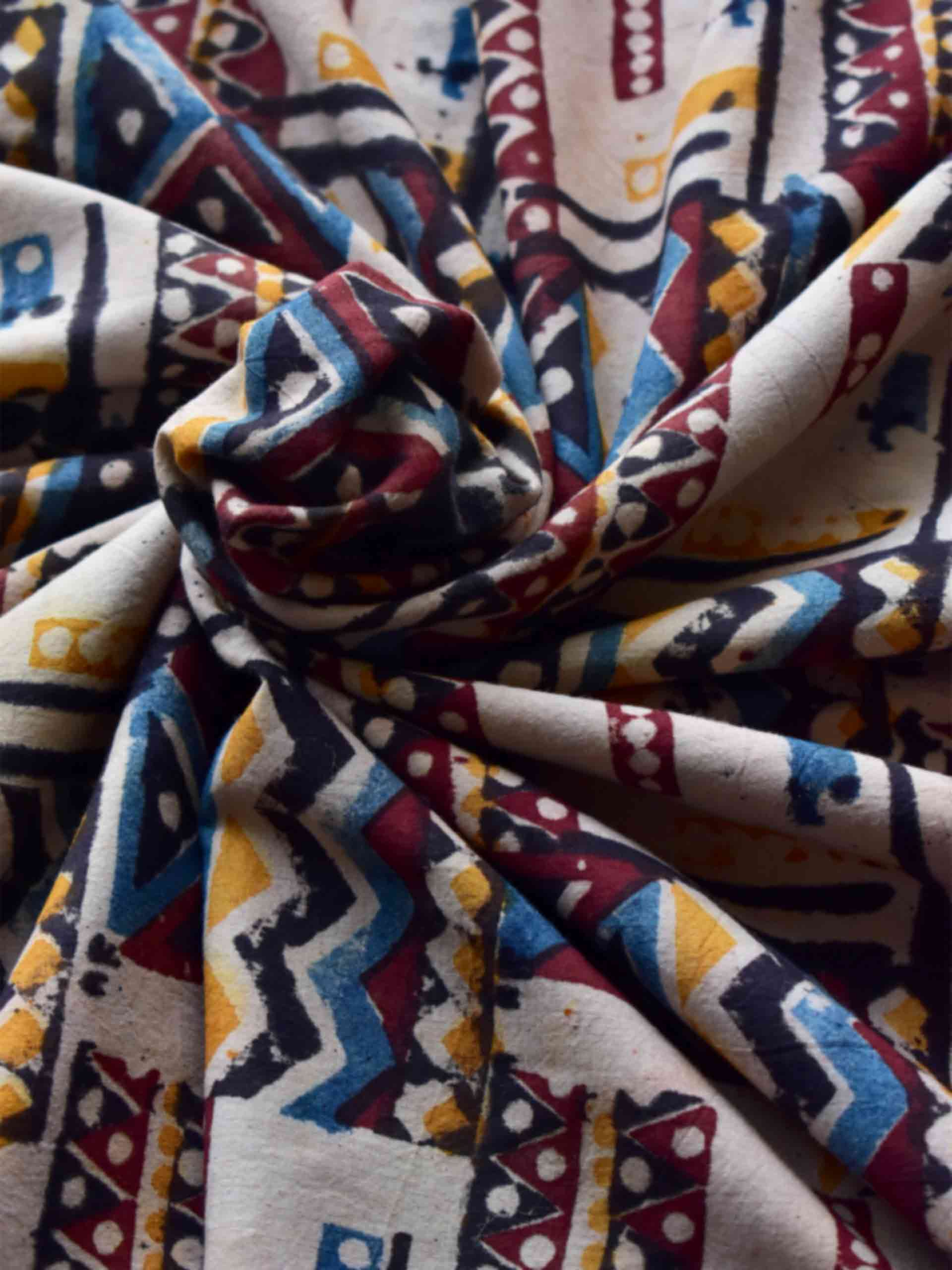 Khusnuma -Kalamkari block printed cotton fabric 200 per meter