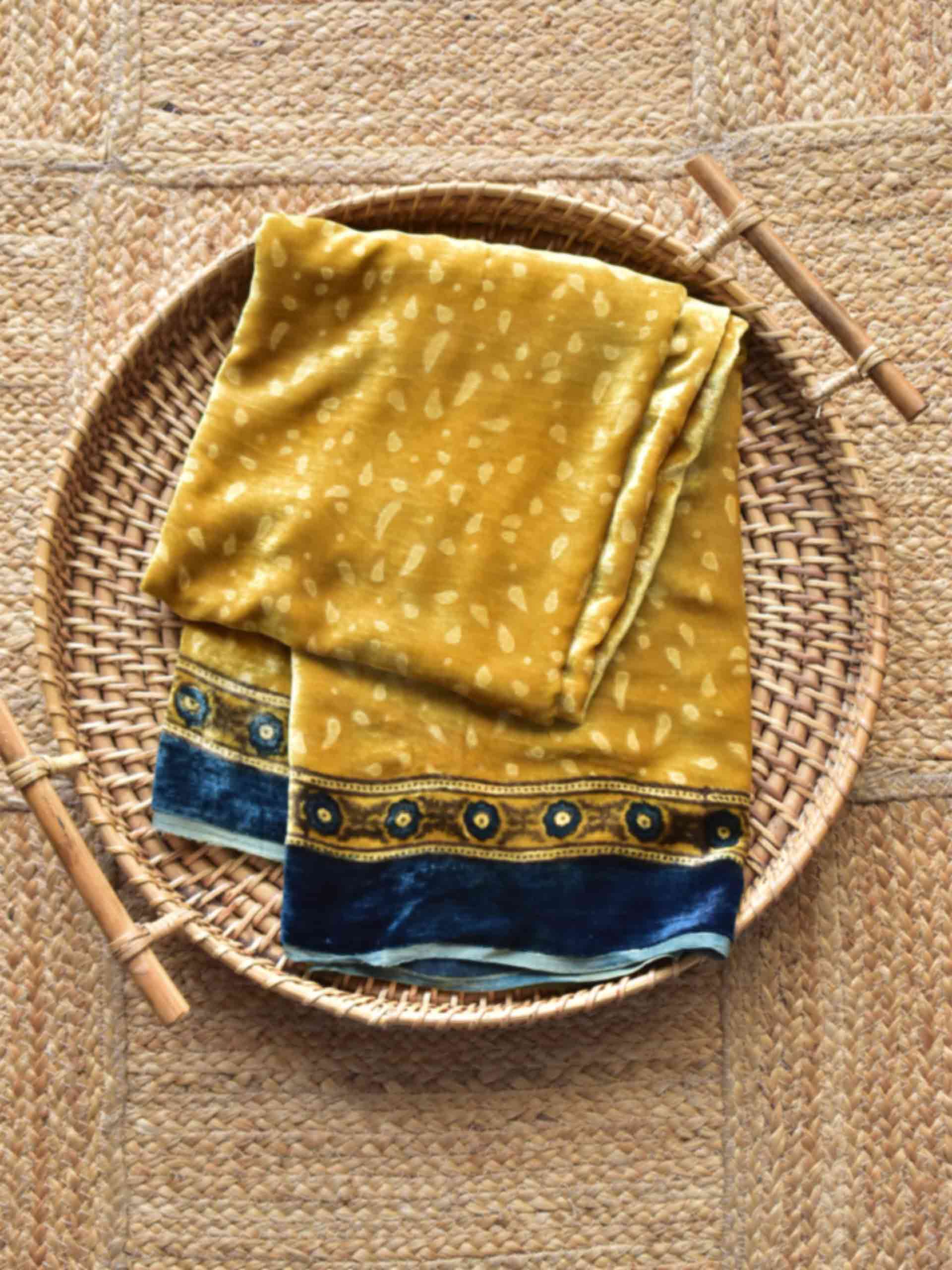 UD040 - Ajrakh Silk velvet blouse piece 1 meter