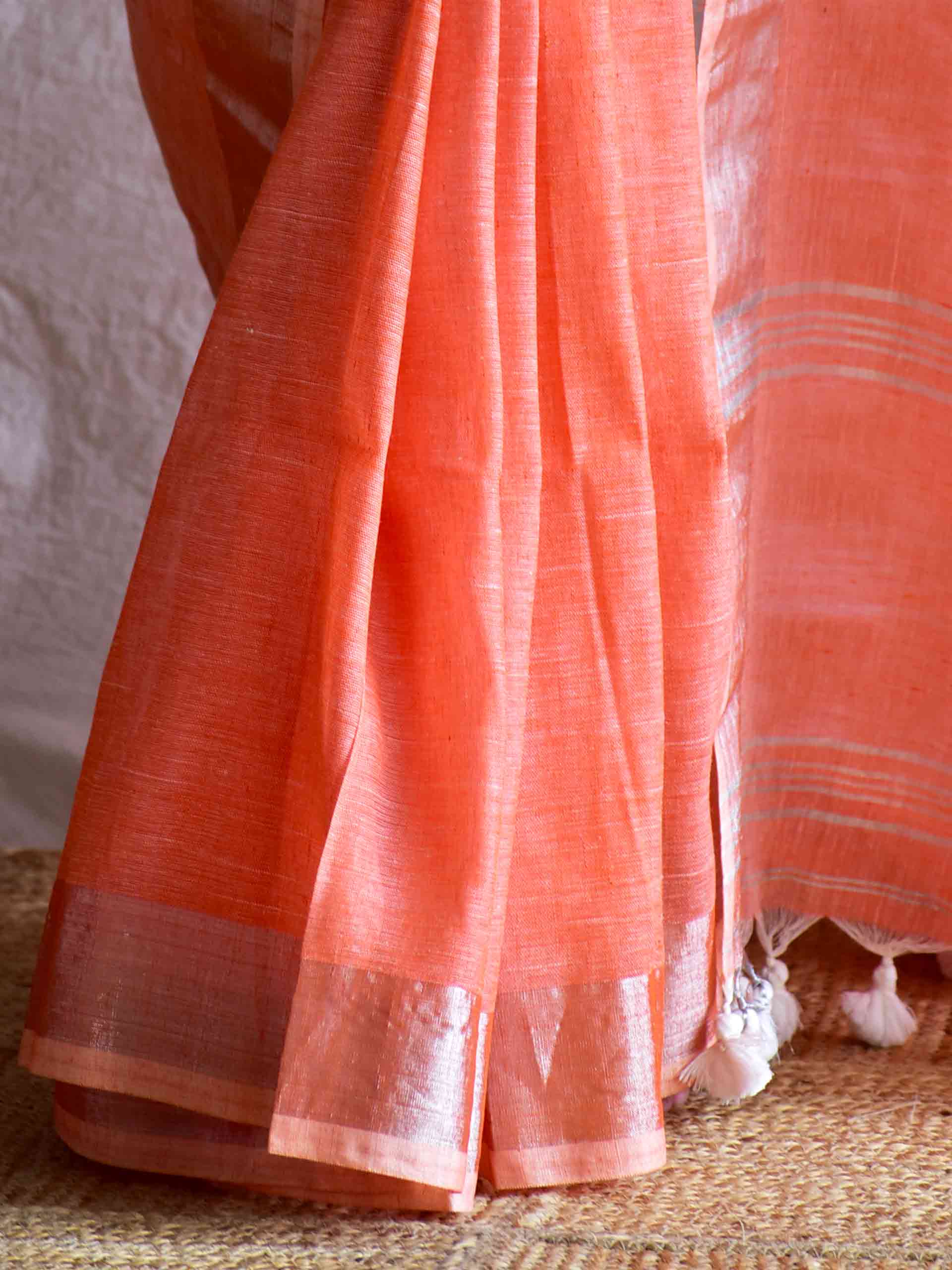 Peppy orange - Linen Saree