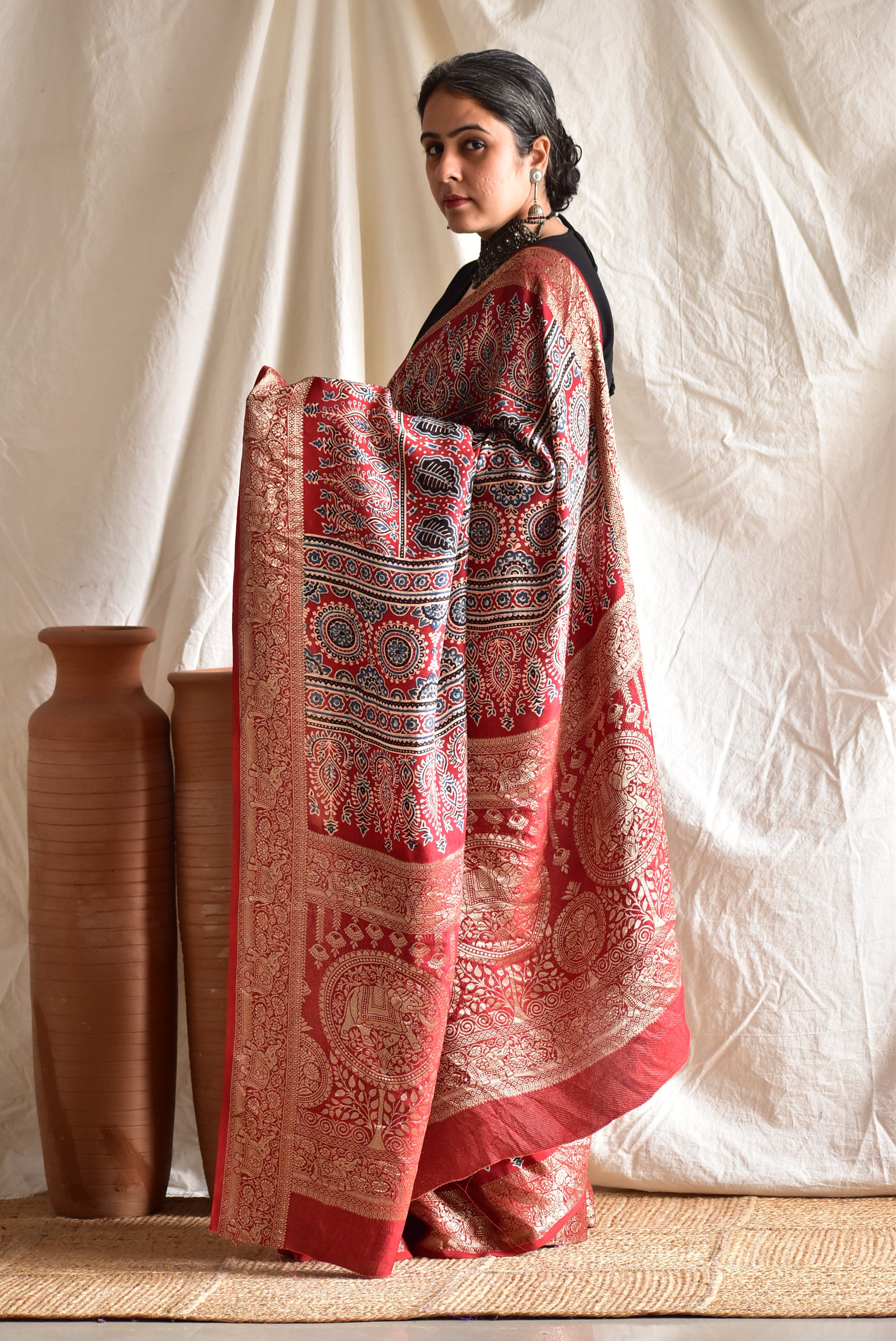 Prakriti - Ajrakh Dola silk zari pallu saree