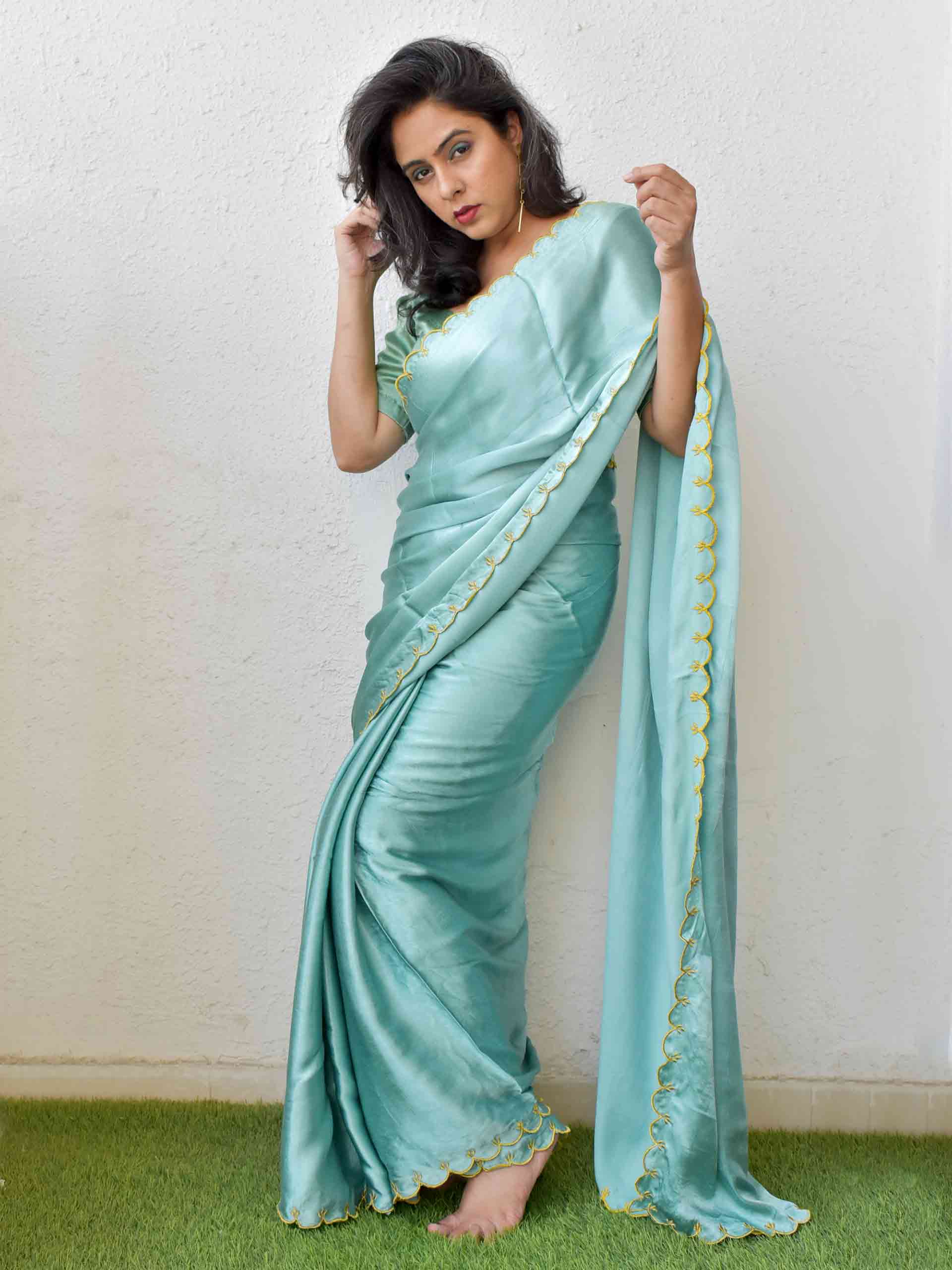 Ocean blue - mashru silk saree